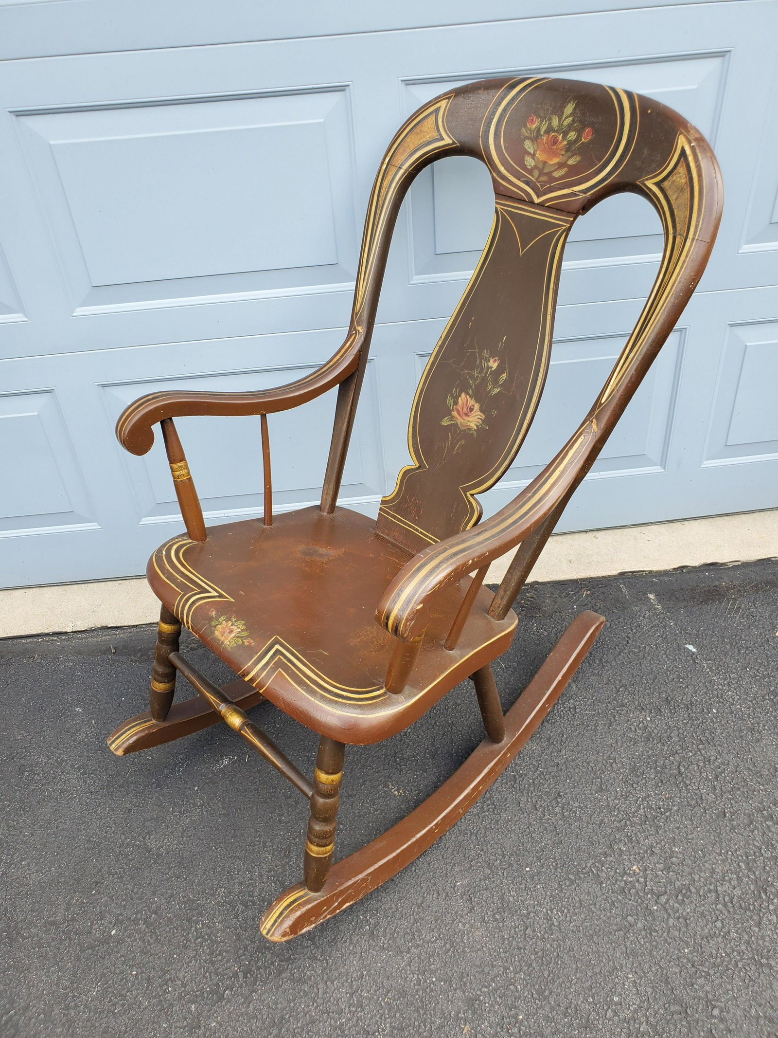 Painted Rocker: 23 1/2" wide X 34 1/2" deep X 41" high. IMPORTANT: Before bidding, please read the terms and conditions below. When you registered for the auction you agreed to these terms and will be required to com