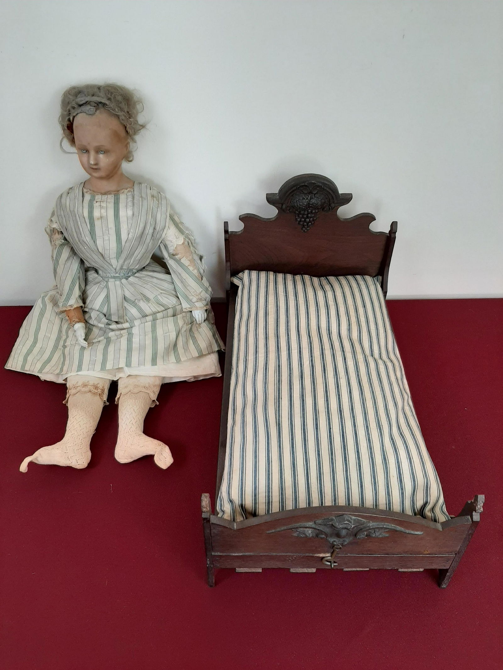 Victorian Wax Doll and Doll Bed (1 of 5)