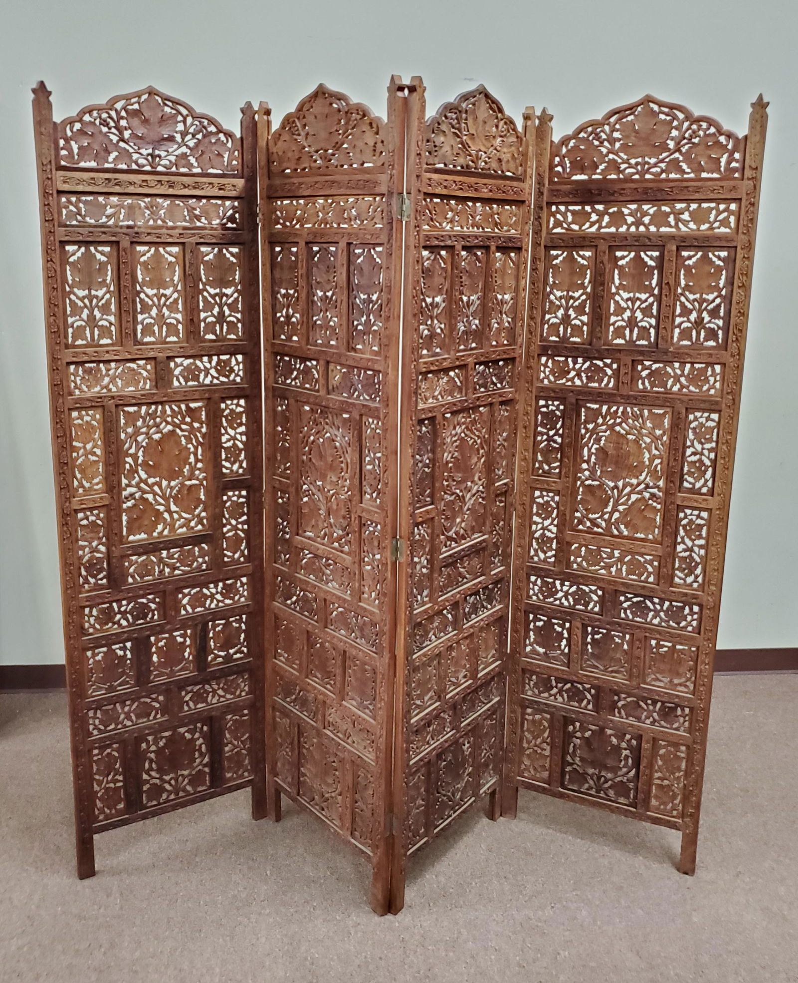 Indian Leaf Carved Room Screen (1 of 3)