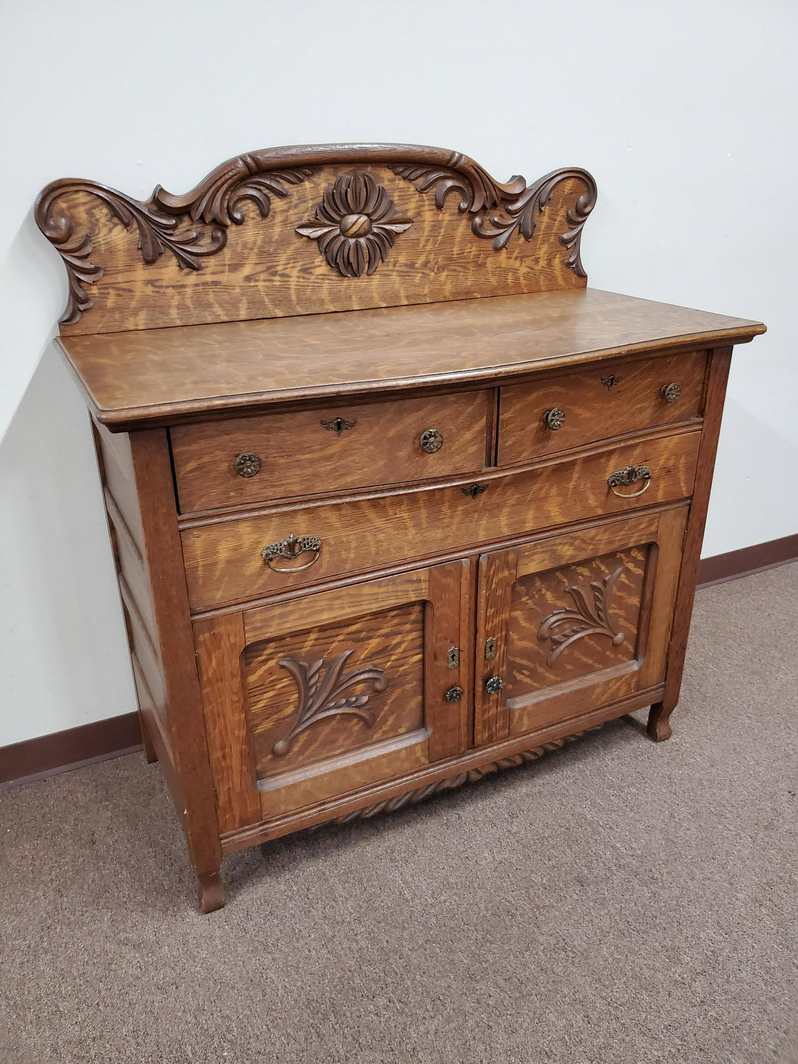 Sideboard: 46" wide X 22" deep X 50" high. IMPORTANT: Before bidding, please read the terms and conditions below. When you registered for the auction you agreed to these terms and will be required to comply with