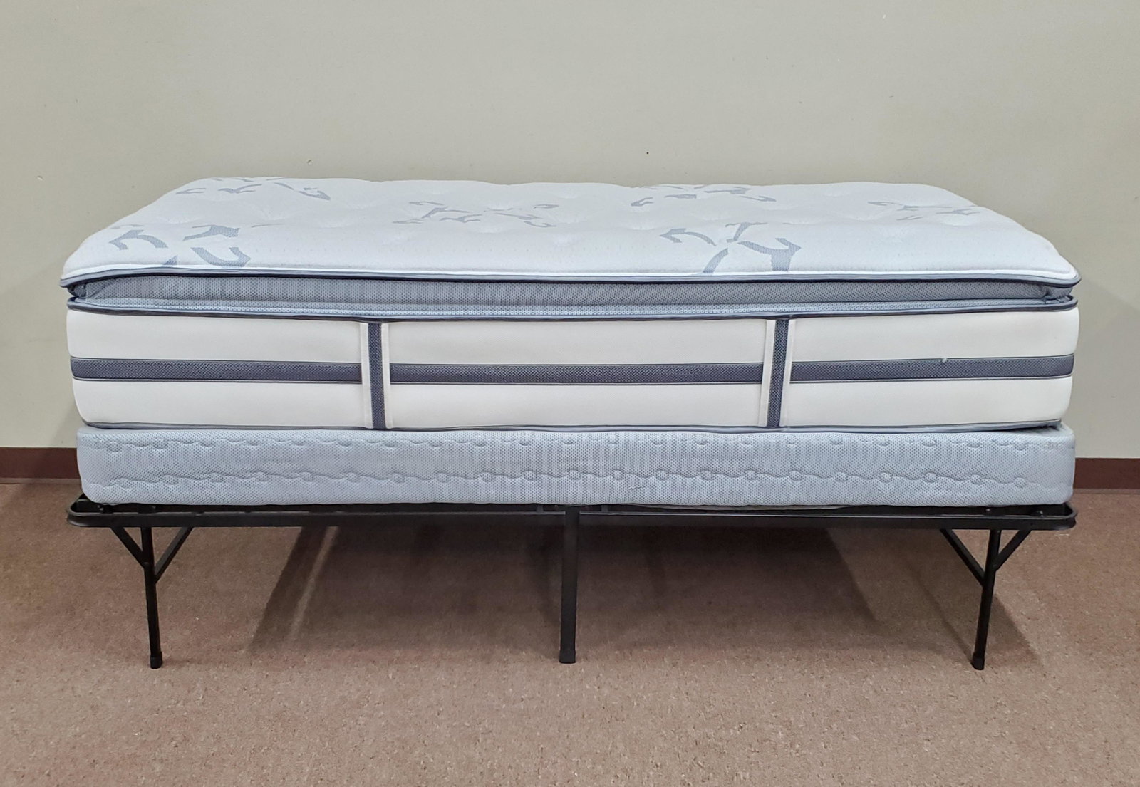 Beautyrest Recharge Mattress & Box Spring on Frame: Overall 75" wide X 40" deep X 34" high. Some wear to fabric. IMPORTANT: Before bidding, please read the terms and conditions below. When you registered for the auction you agreed to these terms and wi