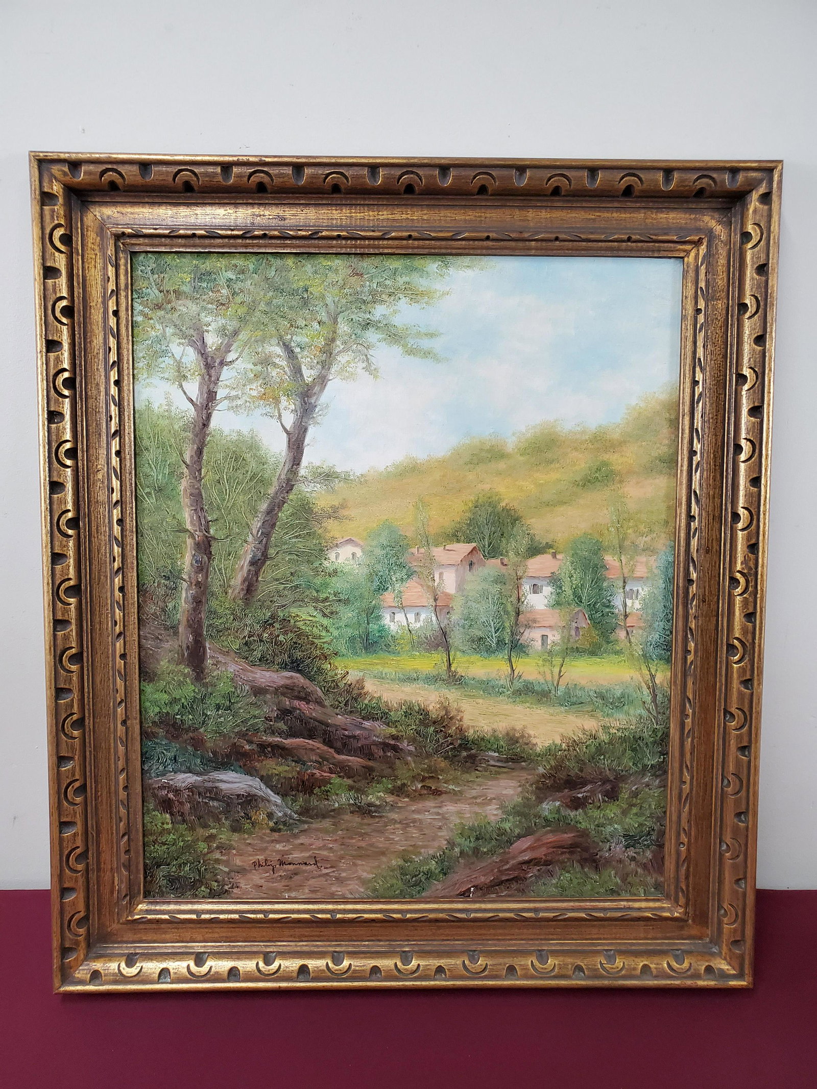Philip Monhard Landscape Painting: Overall with frame 26 1/4" wide X 30 1/4" high. IMPORTANT: Before bidding, please read the terms and conditions below. When you registered for the auction you agreed to these terms and will be require