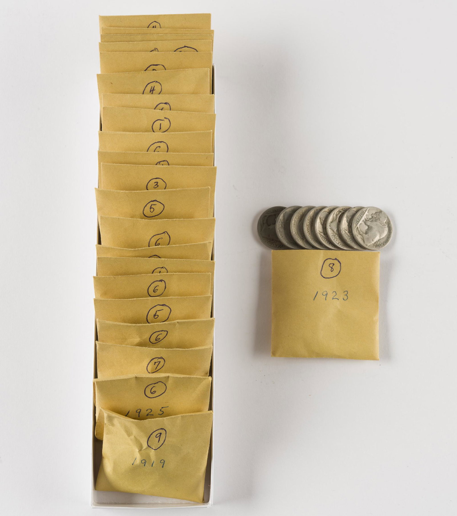 87 Buffalo Nickels (1913-S-1925-D): Fair - V. Good.