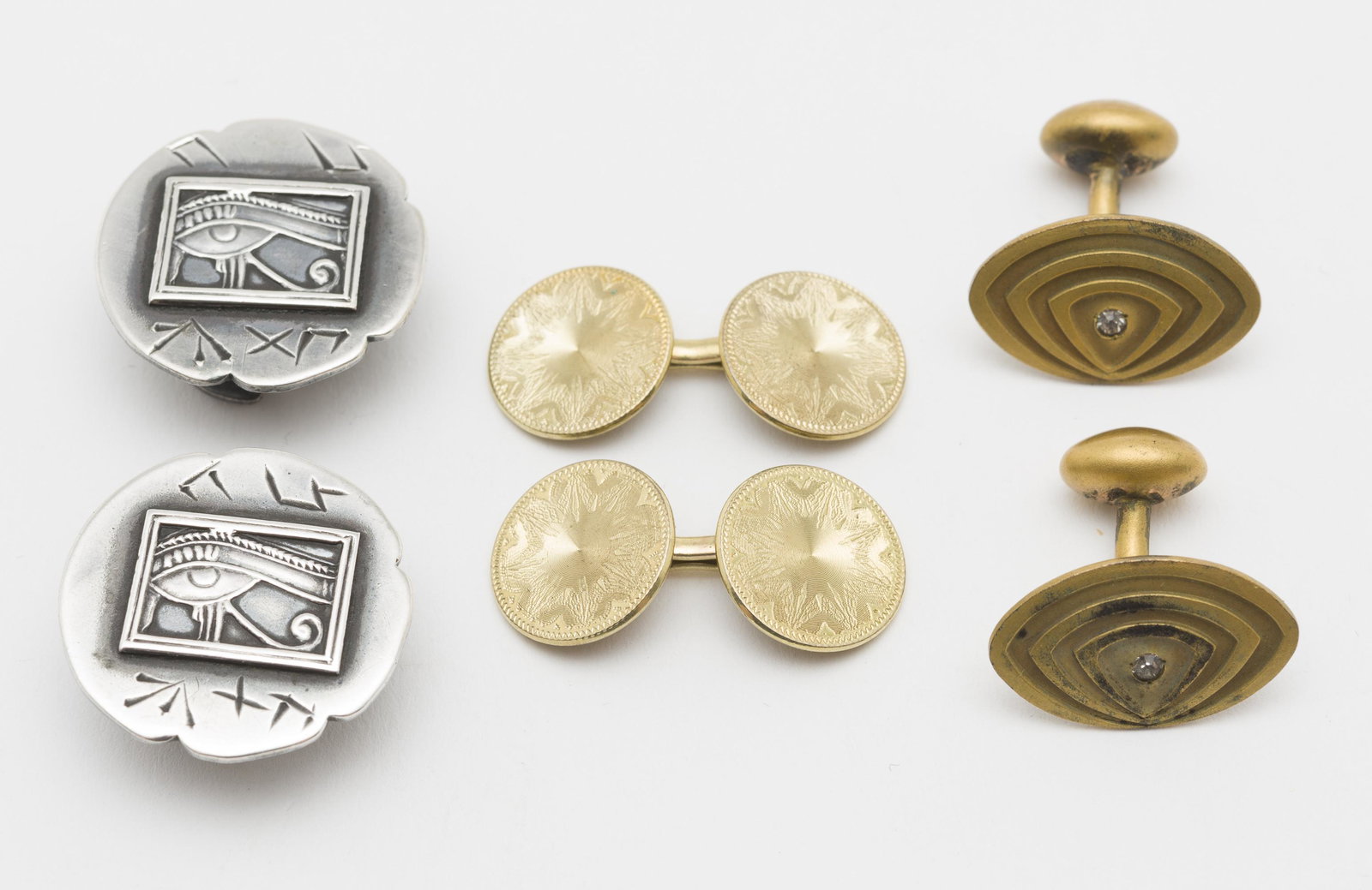 3 Pairs of Cufflinks: Largest 1" diameter. Smallest 1/2" diameter.