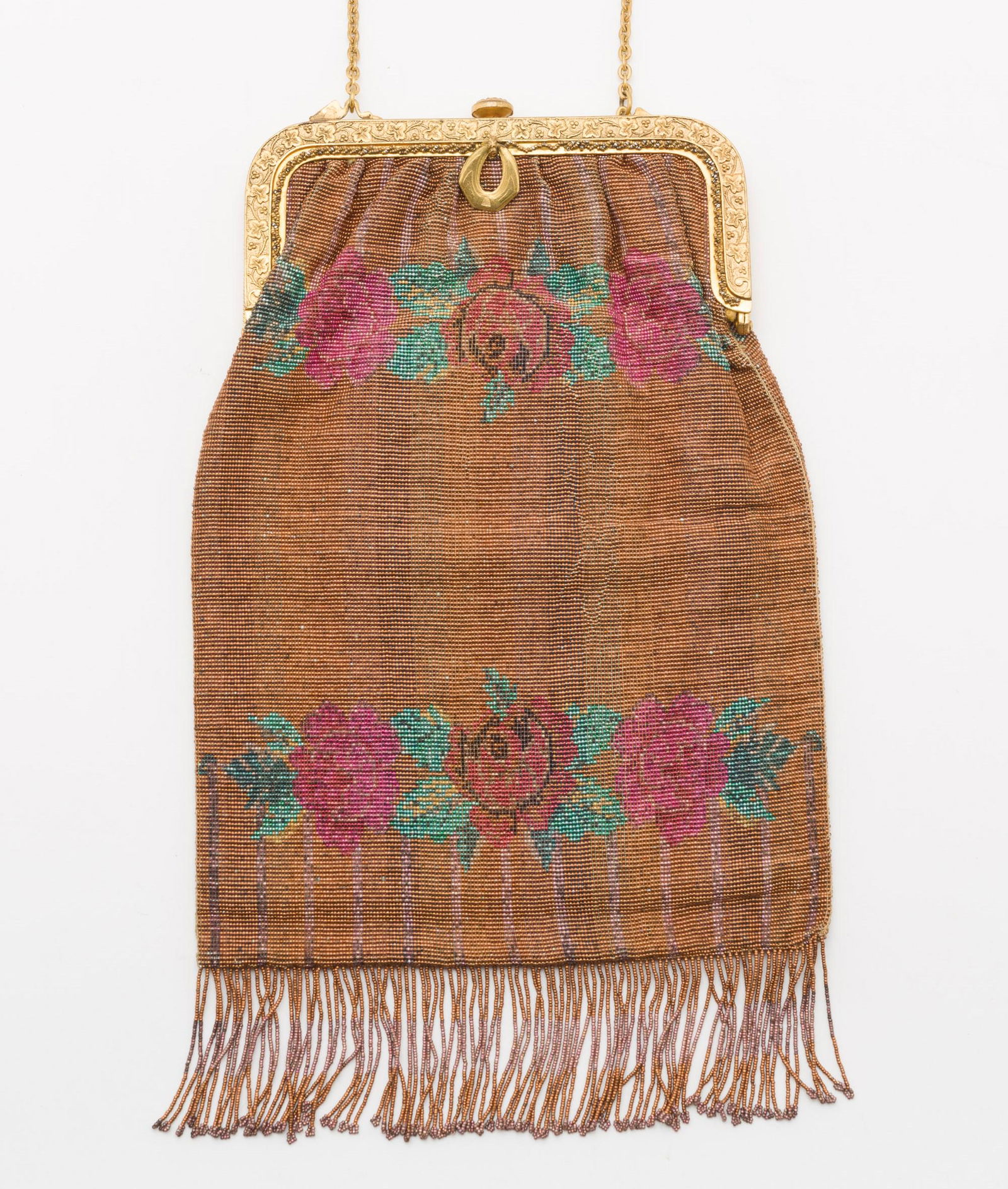 Antique Floral Microbead Purse W/ Fringe (1 of 6)