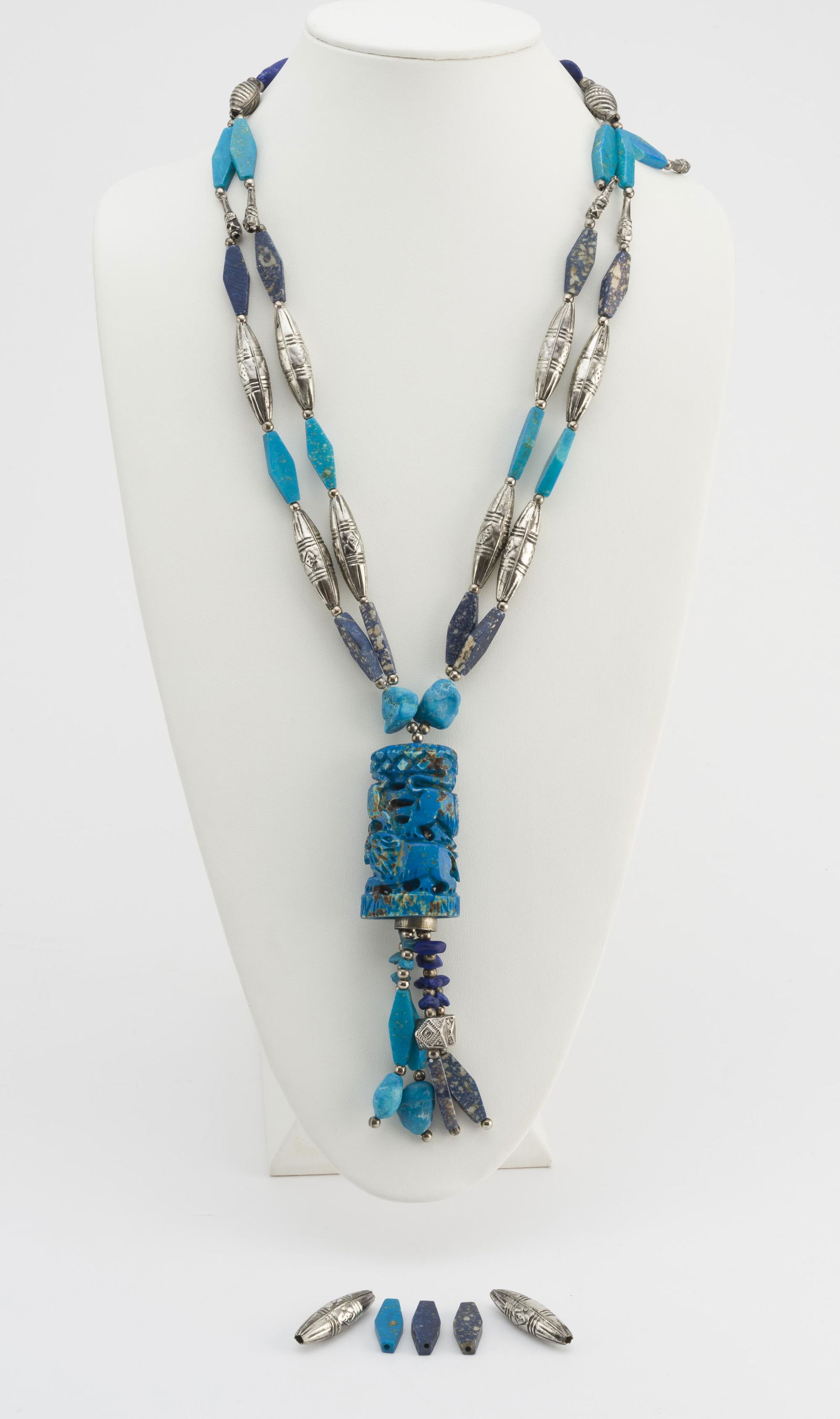 Turquoise, Lapis, Sodalite & Silver Bead Necklace (1 of 4)
