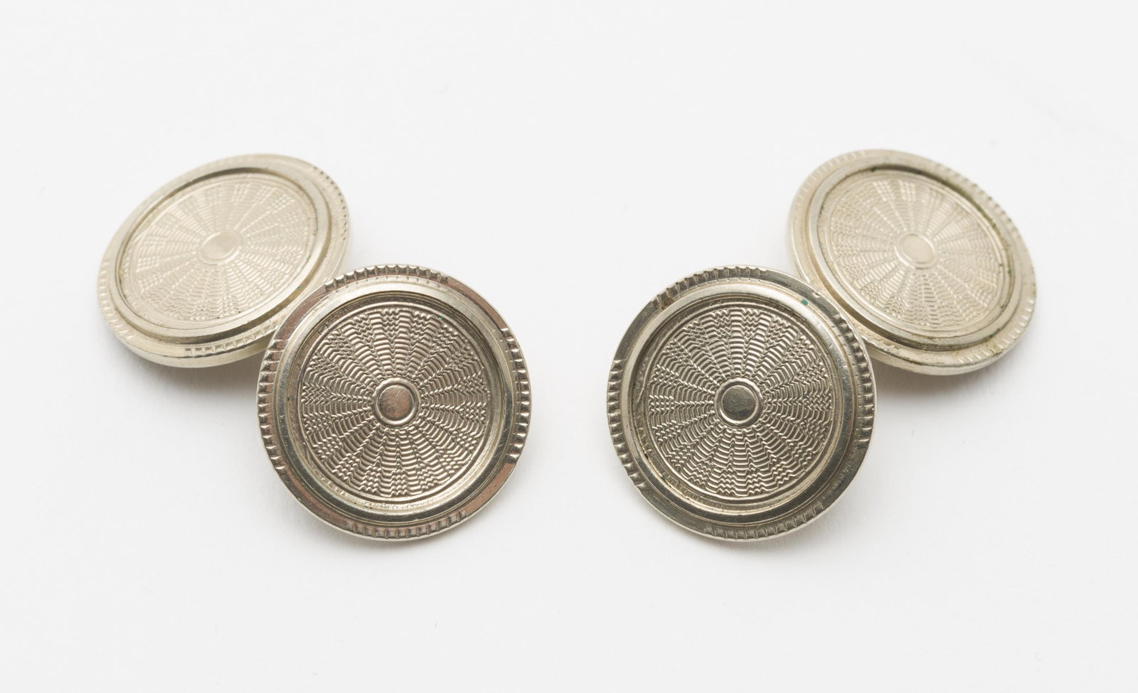 Pair White Gold Front Cufflinks: Signed Belais. 5/8".