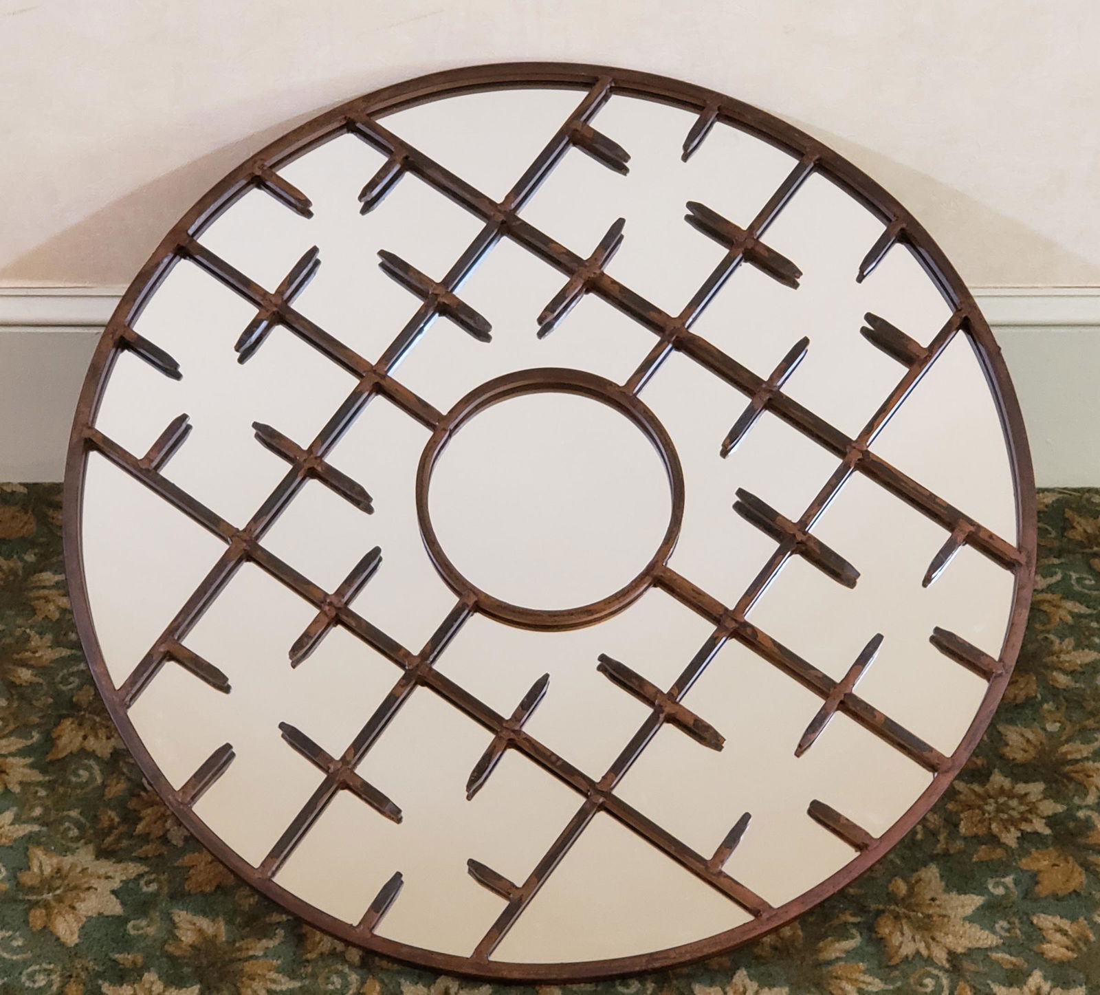 Round Modernist Mirror in Metal Frame (1 of 2)