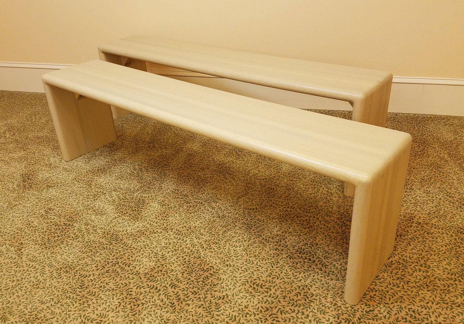 Pair of Wood Benches: 60" wide X 12" deep X 17" high. IMPORTANT: Before bidding, please read the terms and conditions below. When you registered for the auction you agreed to these terms and will be required to comply with