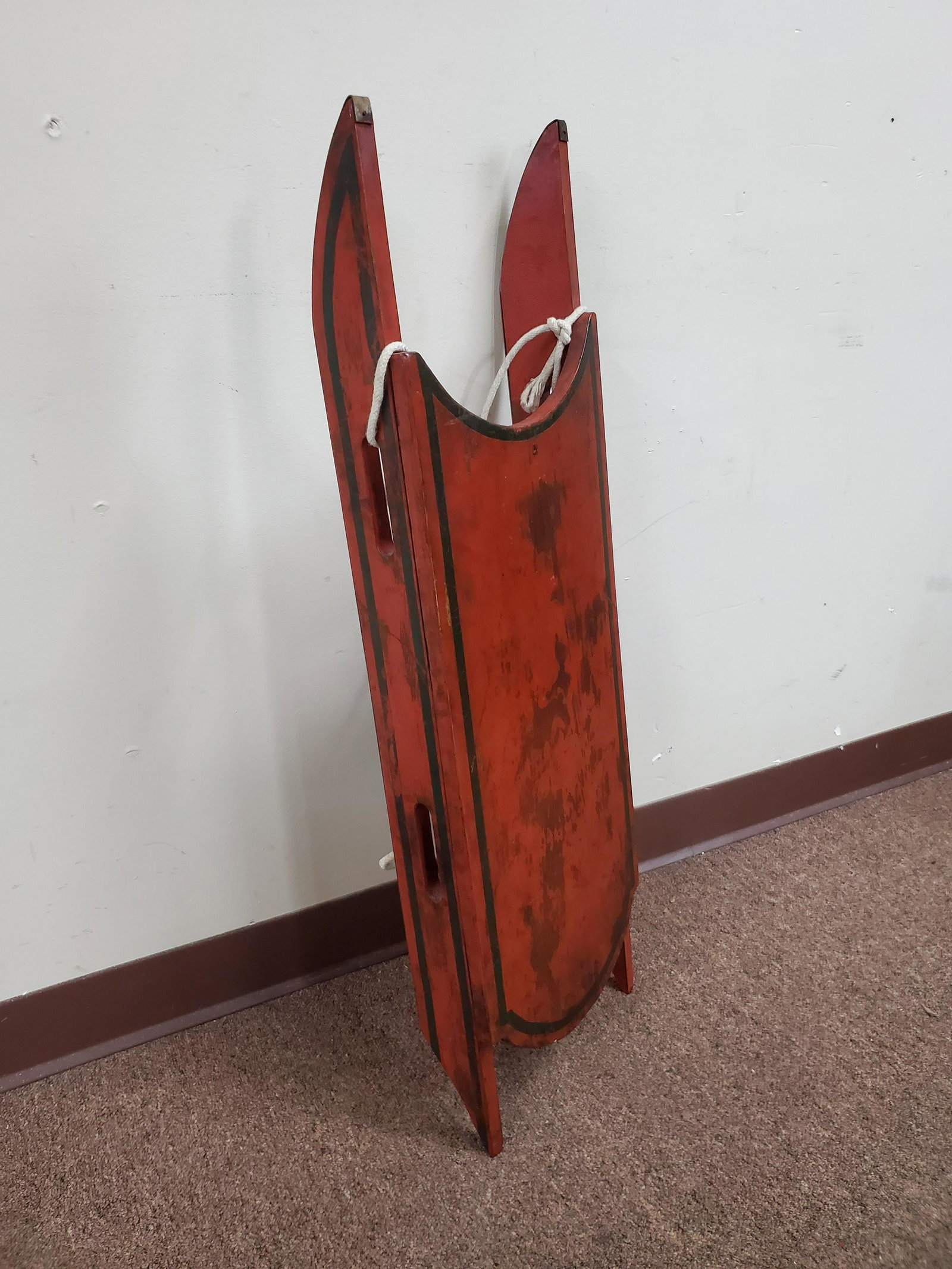 Red/Black Sled: 11" wide X 3 1/2" deep X 35 1/4" high. IMPORTANT: Before bidding, please read the terms and conditions below. When you registered for the auction you agreed to these terms and will be required to comp