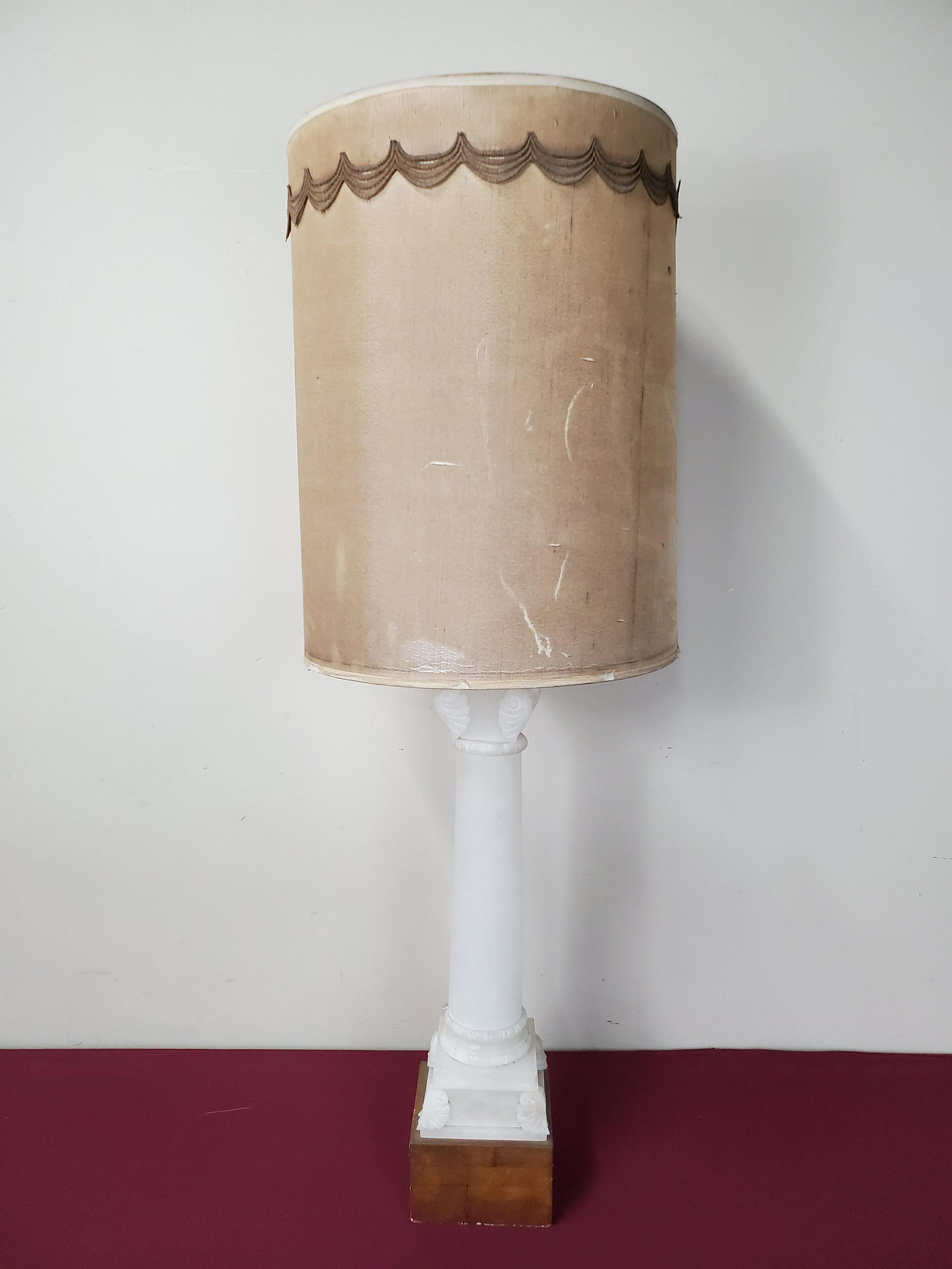 Alabaster Table Lamp: 6" wide X 6" deep X 42 1/2" high. IMPORTANT: Before bidding, please read the terms and conditions below. When you registered for the auction you agreed to these terms and will be required to comply wi