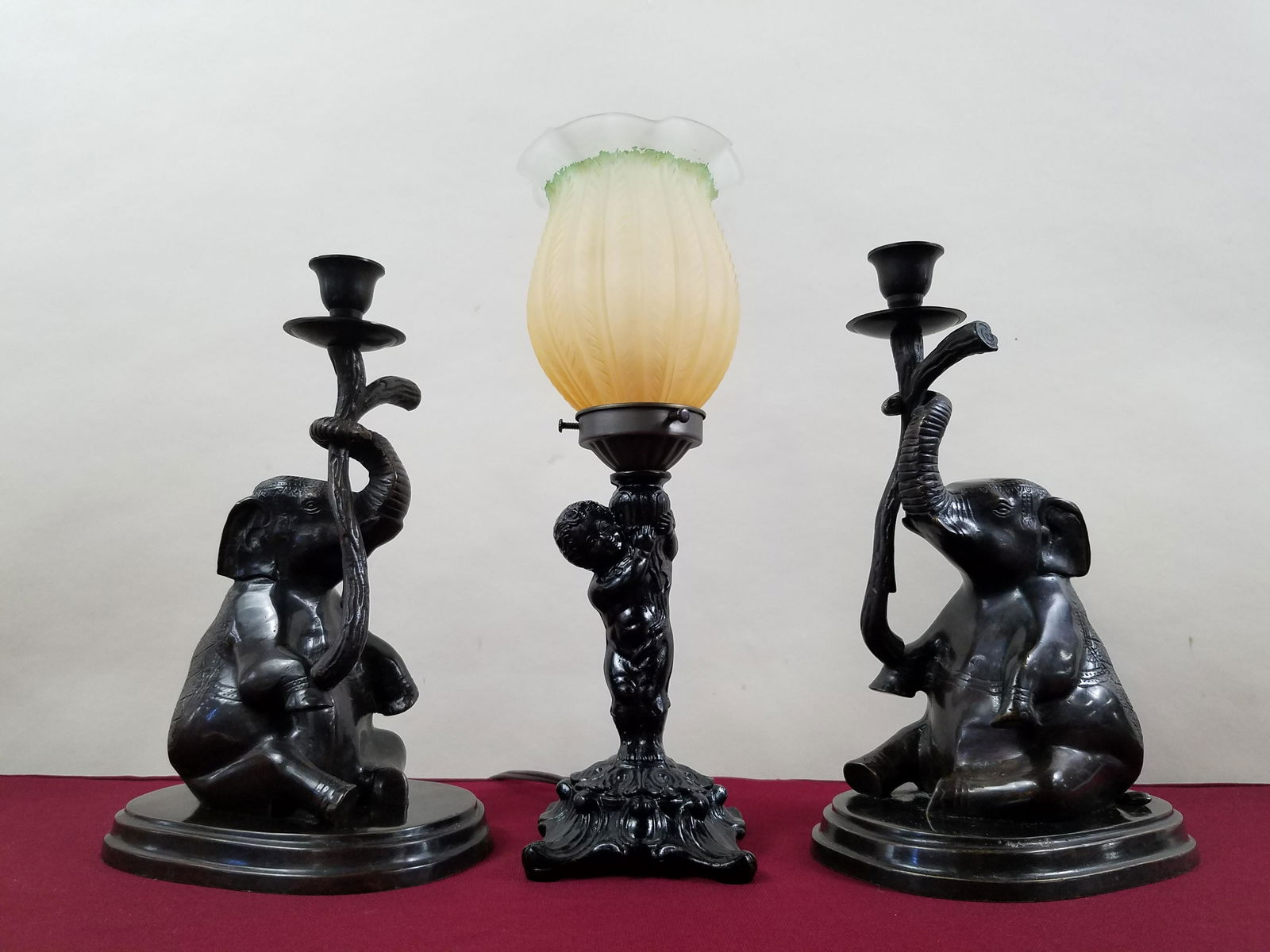 Pr Bombay Elephant Candlesticks and Cast Lamp (1 of 4)