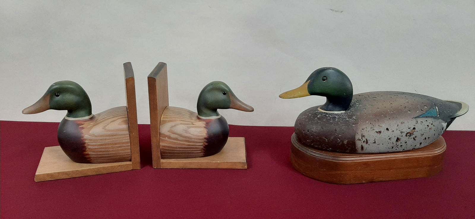 Wooden Duck Bookends and Cork Decoy (1 of 4)