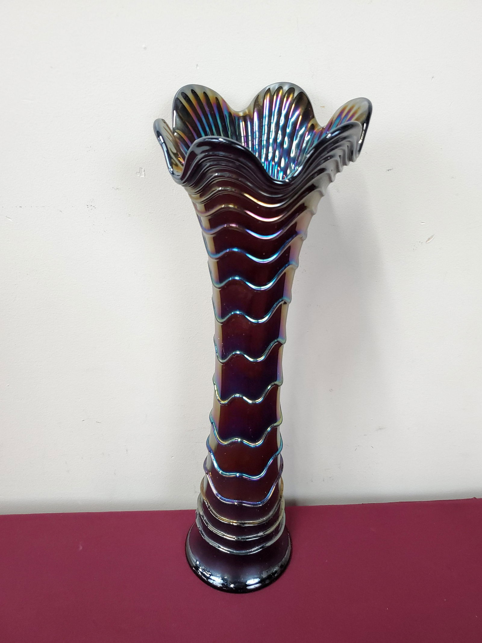 Tall Ripple Carnival Glass Vase (1 of 3)