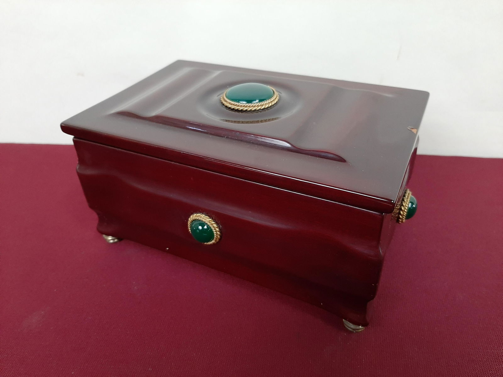 Dunhill Music Humidor: Music Box with hand painted panel. Mechanism needs cleaned and restored. Frame marked Made in Italy. 8 1/4" wide X 5 1/2" deep X 4 1/4" high. IMPORTANT: Before bidding, please read the terms and condi