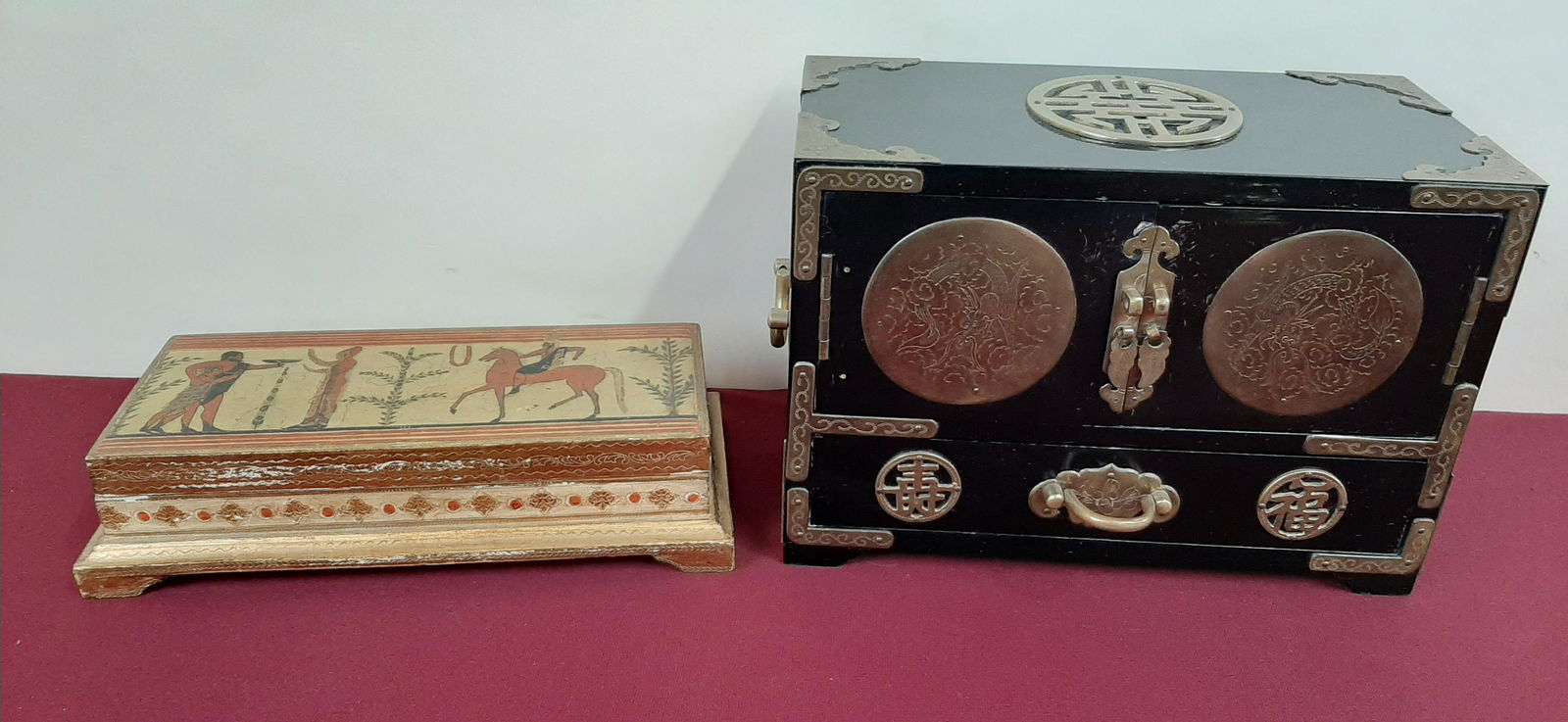 2 Pcs incl. Chinese Brass Mounted Jewelry Box (1 of 8)