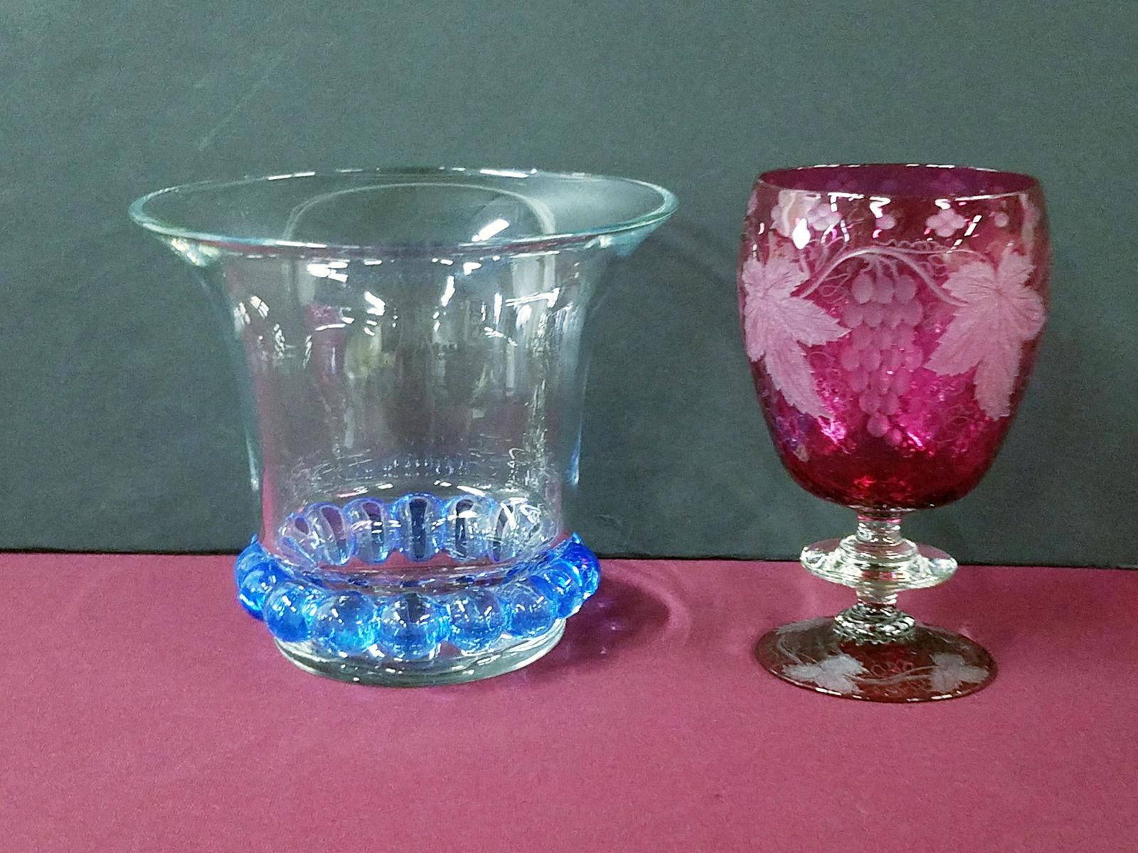 Art Deco Ice Bucket and Etched Goblet (1 of 2)