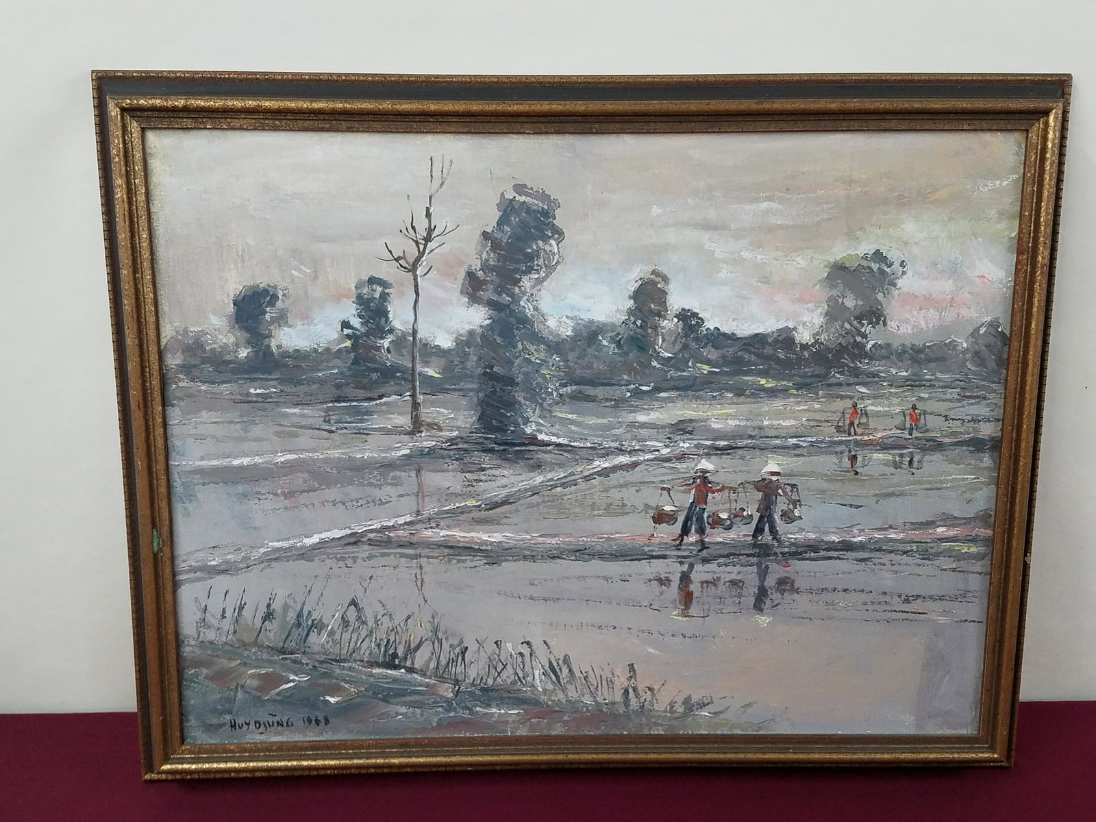 Guy Dyung Asian Painting: Dated 1968. Overall with frame 20-1/2" high x 26-1/2" wide. IMPORTANT: Before bidding, please read the terms and conditions below. When you registered for the auction you agreed to these terms and wil