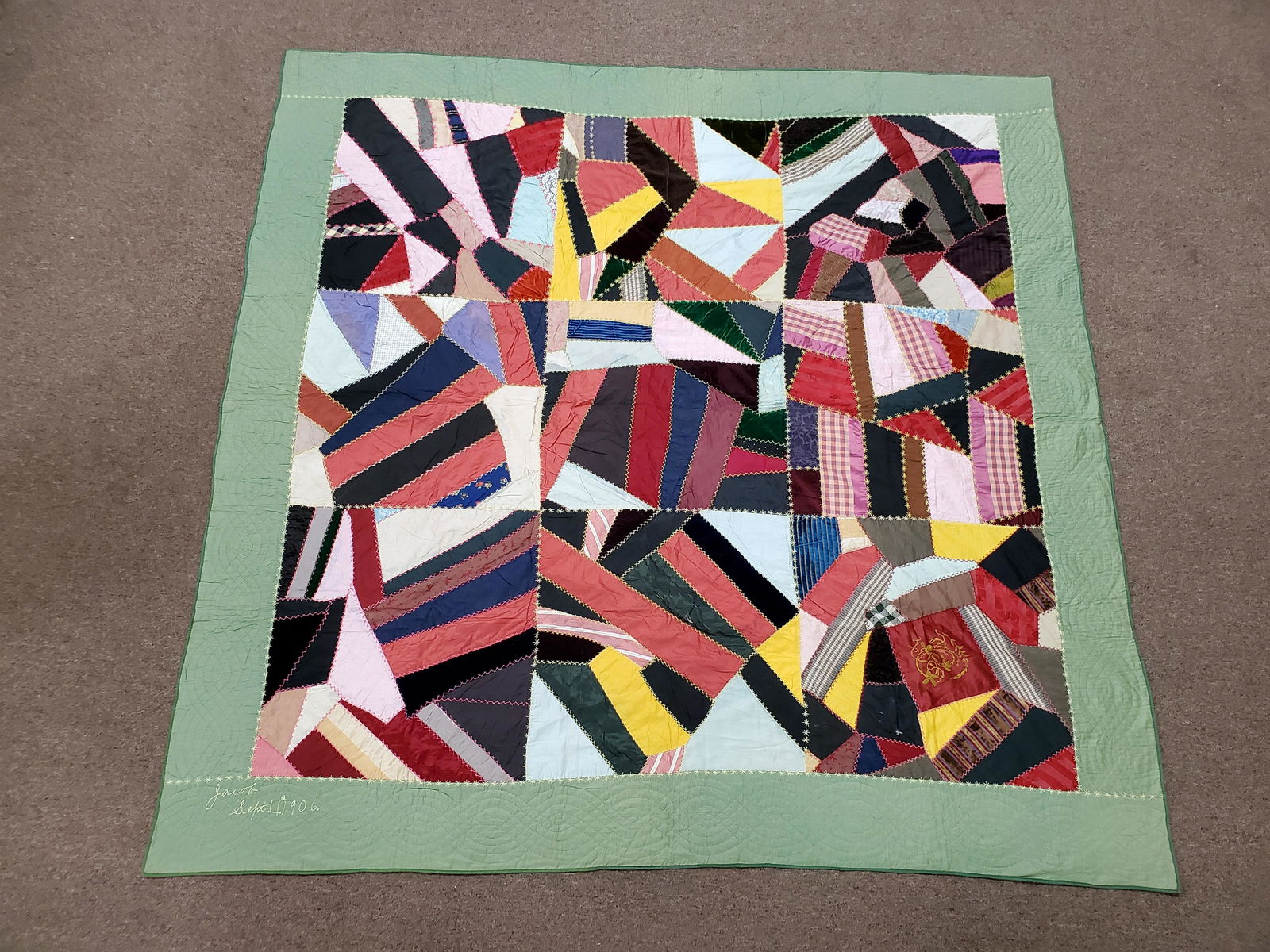 Crazy Summer Quilt Signed & Dated Sept. 11 1906 (1 of 5)
