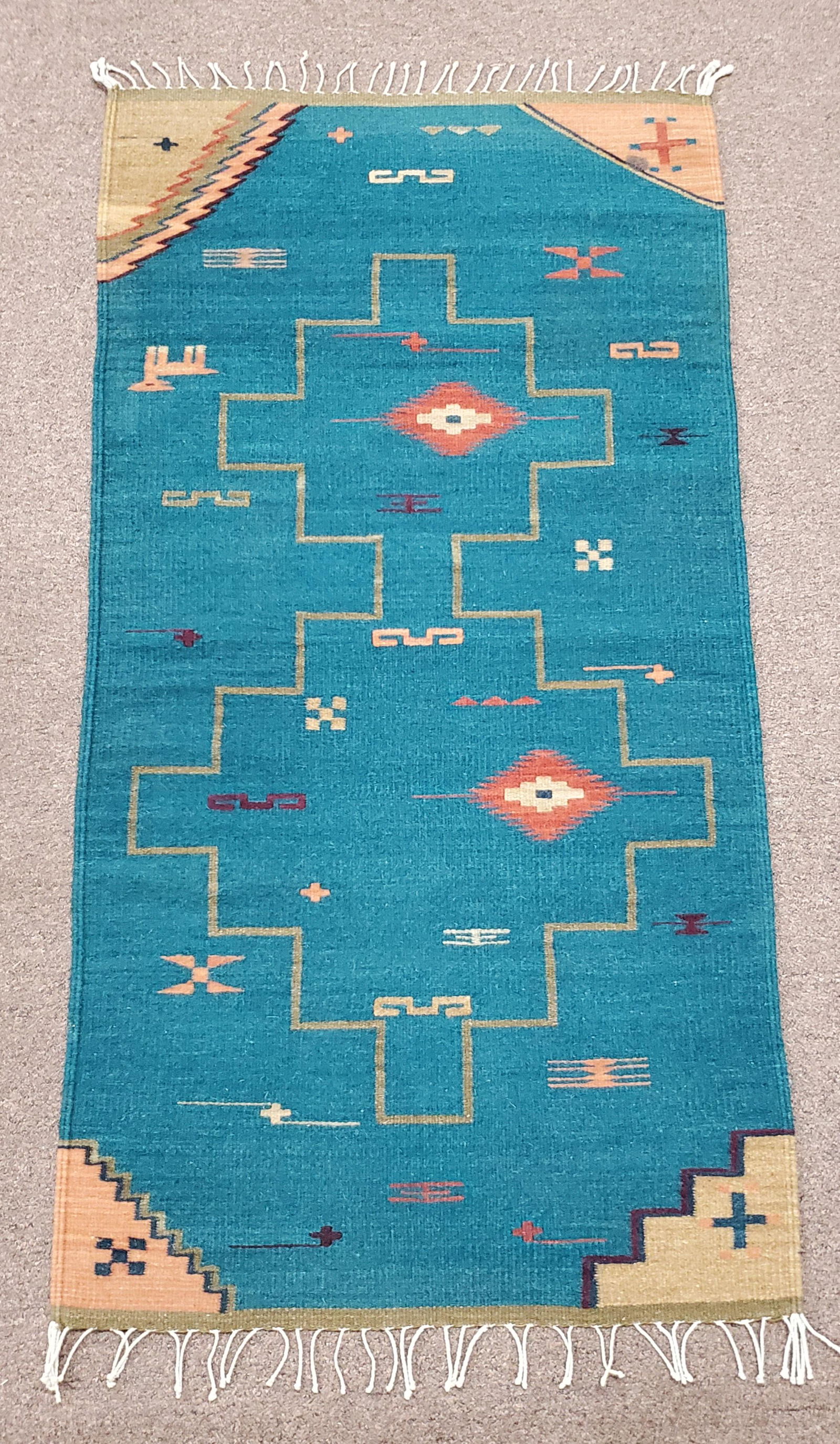 South West Zapotek Blue/ Orange Rug (1 of 5)