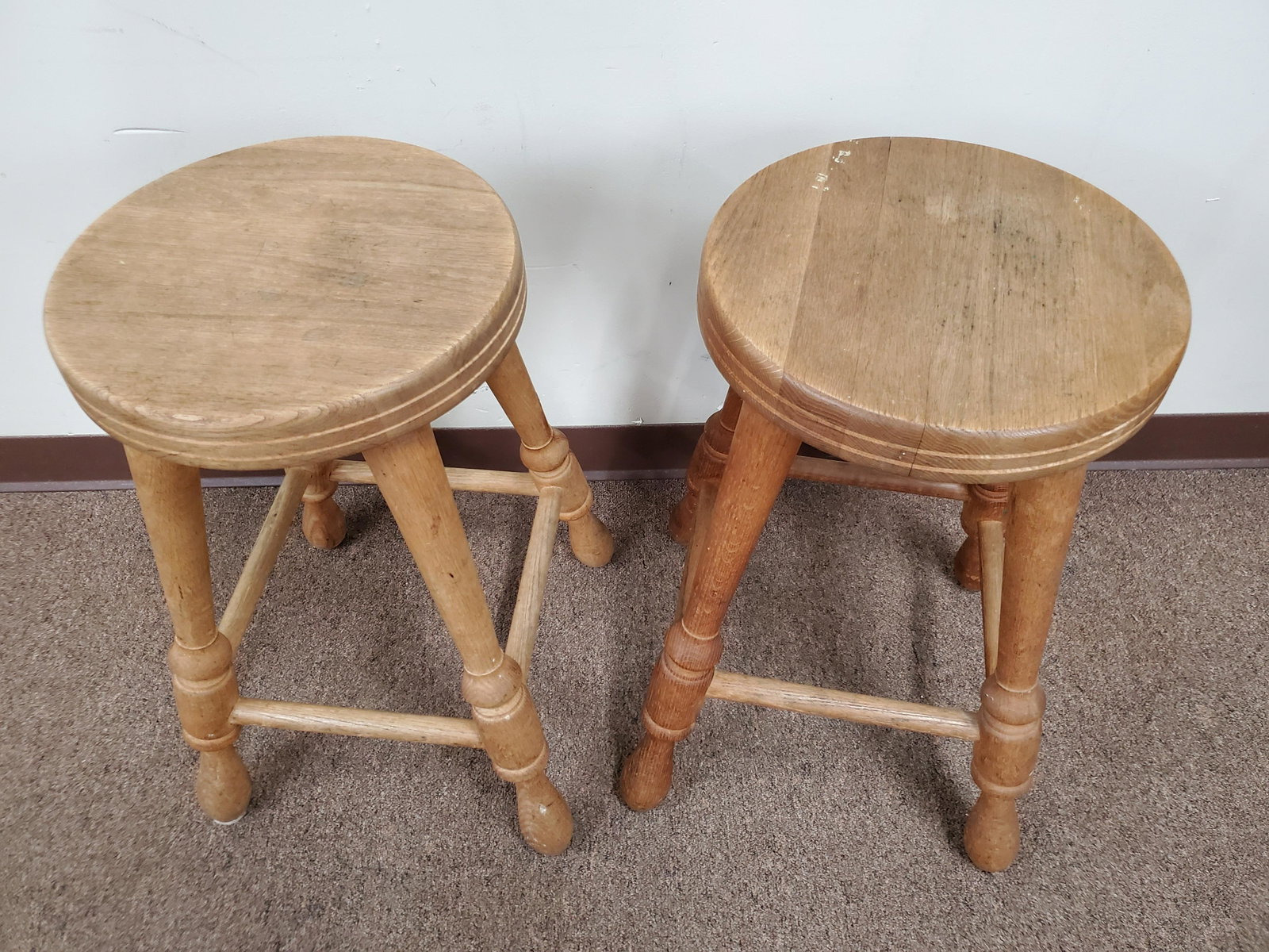 Pair of Stools: 16" wide X 16" deep X 23 1/2" high. IMPORTANT: Before bidding, please read the terms and conditions below. When you registered for the auction you agreed to these terms and will be required to comply 