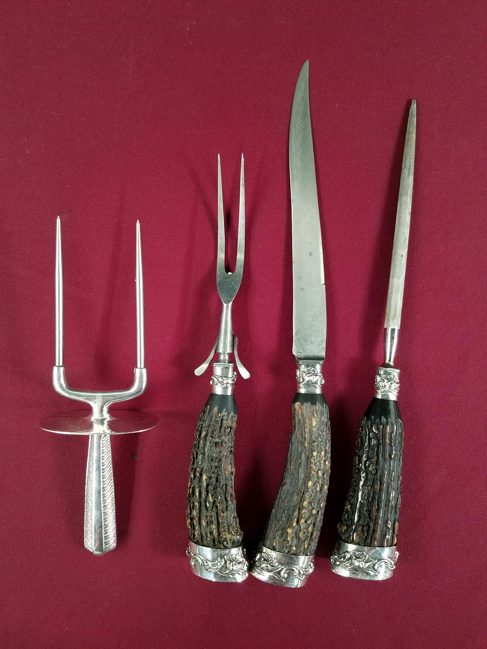 Antler Handled Carving Set with Sterling & Meat Fork (1 of 3)