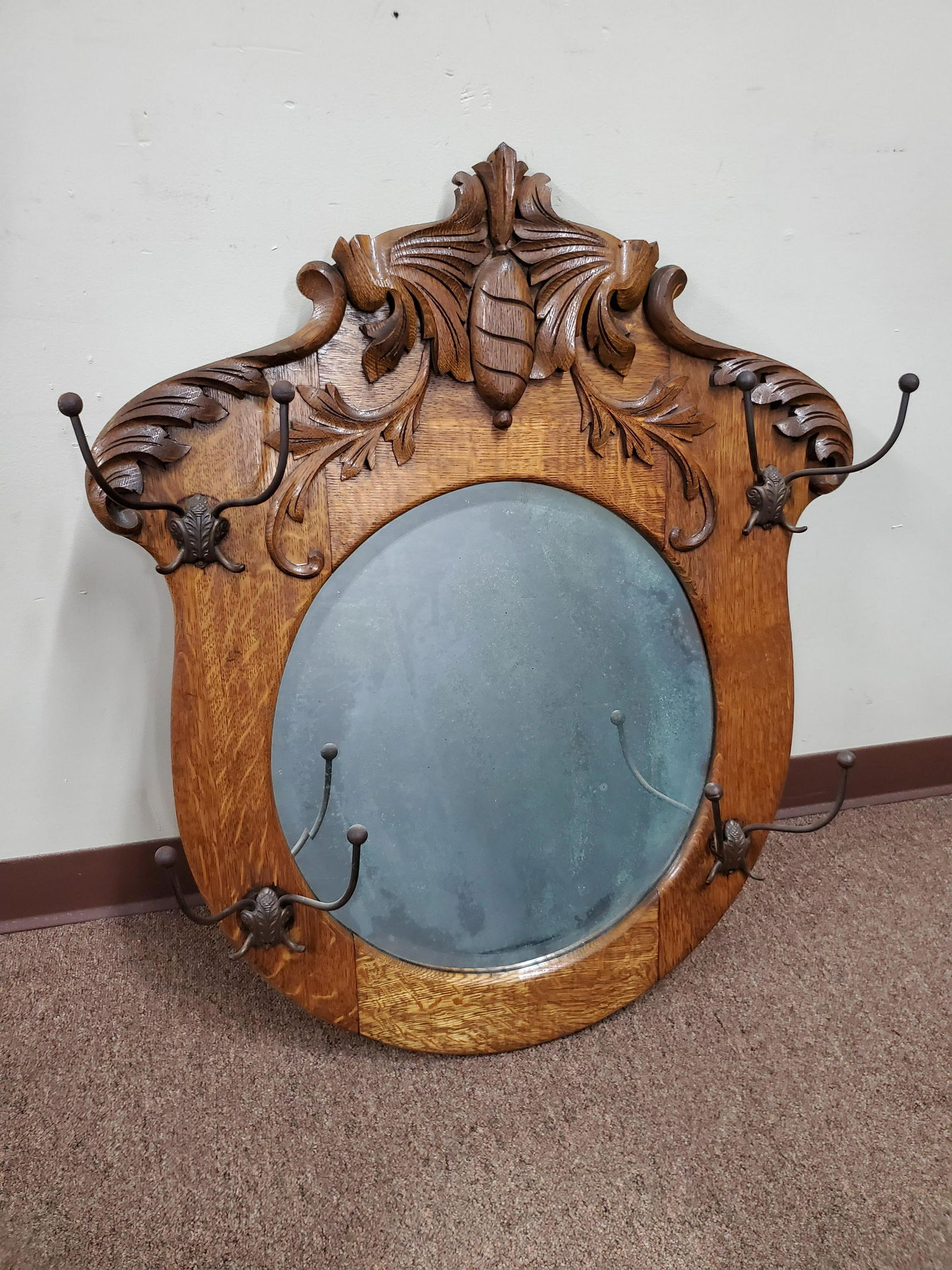 Oak Mirror with Coat Hooks (1 of 3)