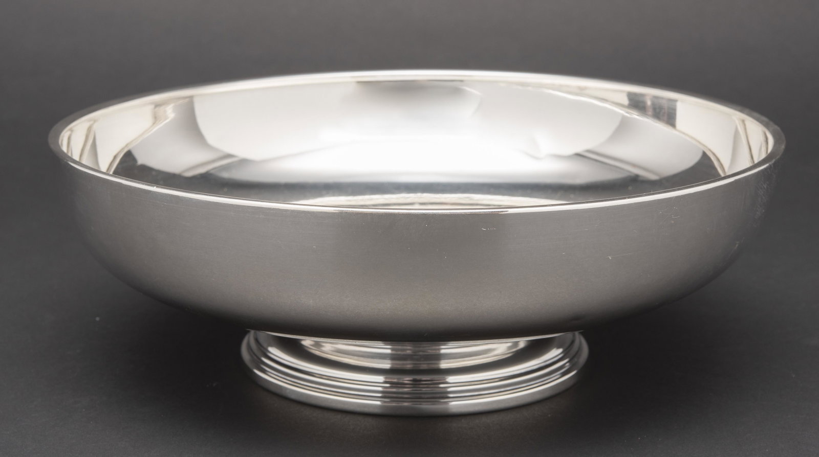 William B. Meyers Sterling Bowl: DESCRIPTION: Sterling William B. Meyers footed bowl. Newark, NJ 1907-1950's. MEASUREMENTS: 9" diameter x 3-1/2" high. 14.7 ozt.