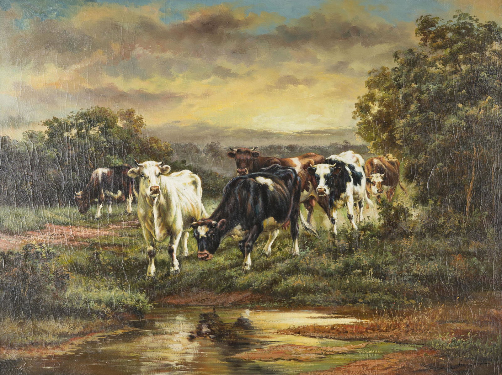 19th C French School Oil on Canvas of Cows (1 of 7)