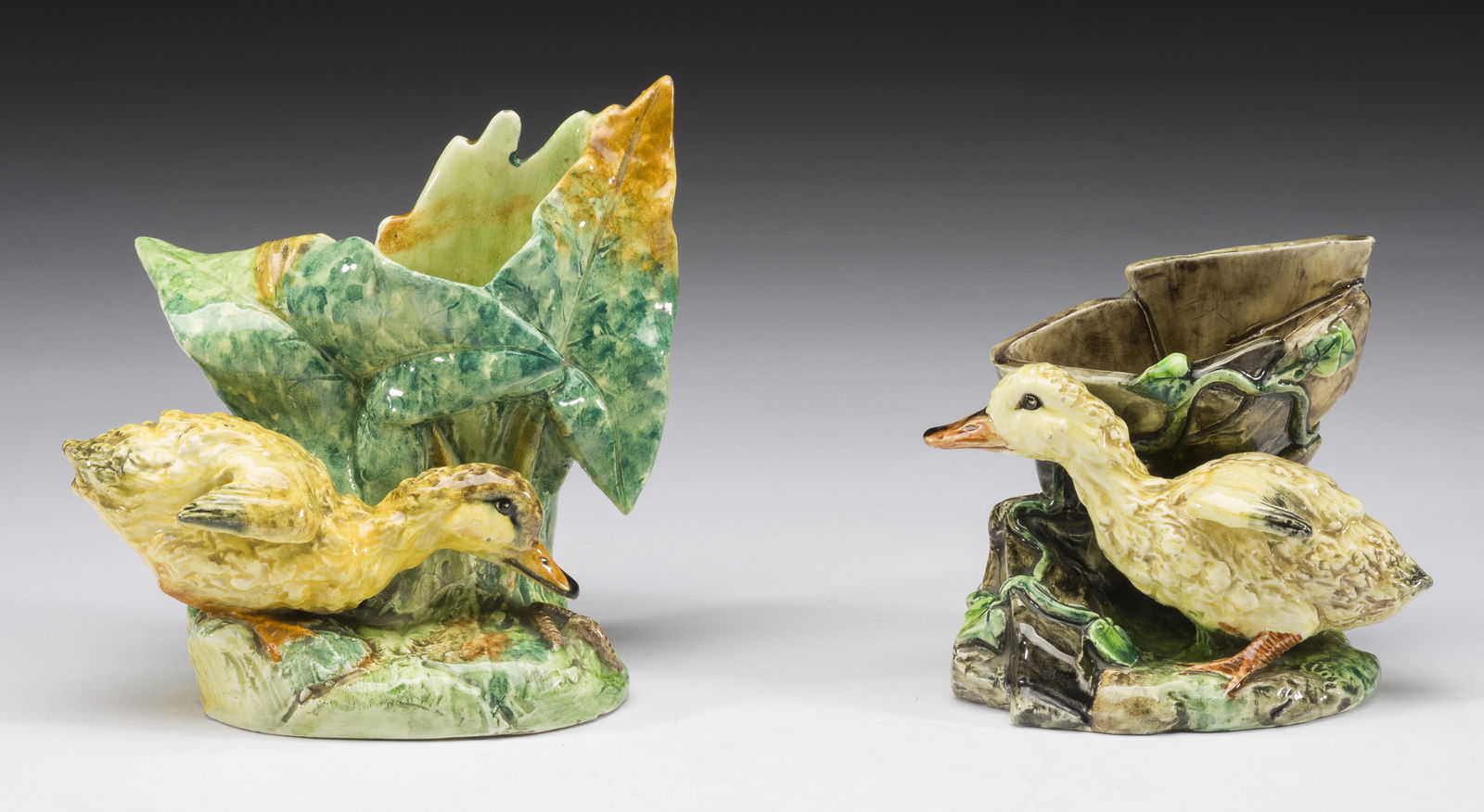 2 Delphin Massier French Majolica Duckling Vases (1 of 7)