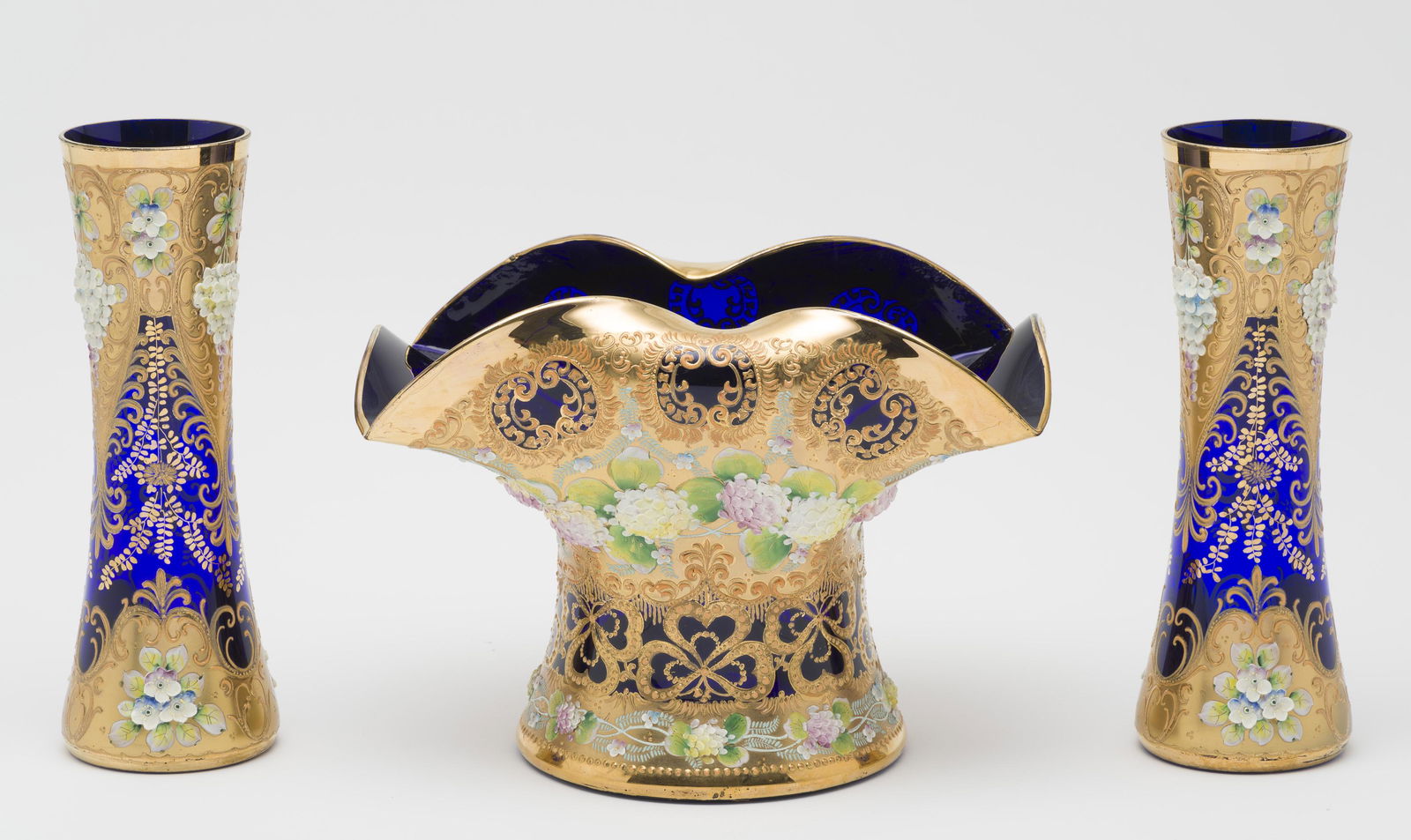 3pc Moser Cobalt Vase and Bowl (1 of 7)