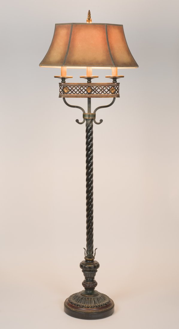 Chateau Floor Lamp: DESCRIPTION: Chateau floor lamp with parchment shade. Purchased from Casa del Encanto, Scottsdale, AZ. MEASUREMENTS: 68" high to top of finial. CONDITION: No defects noted.