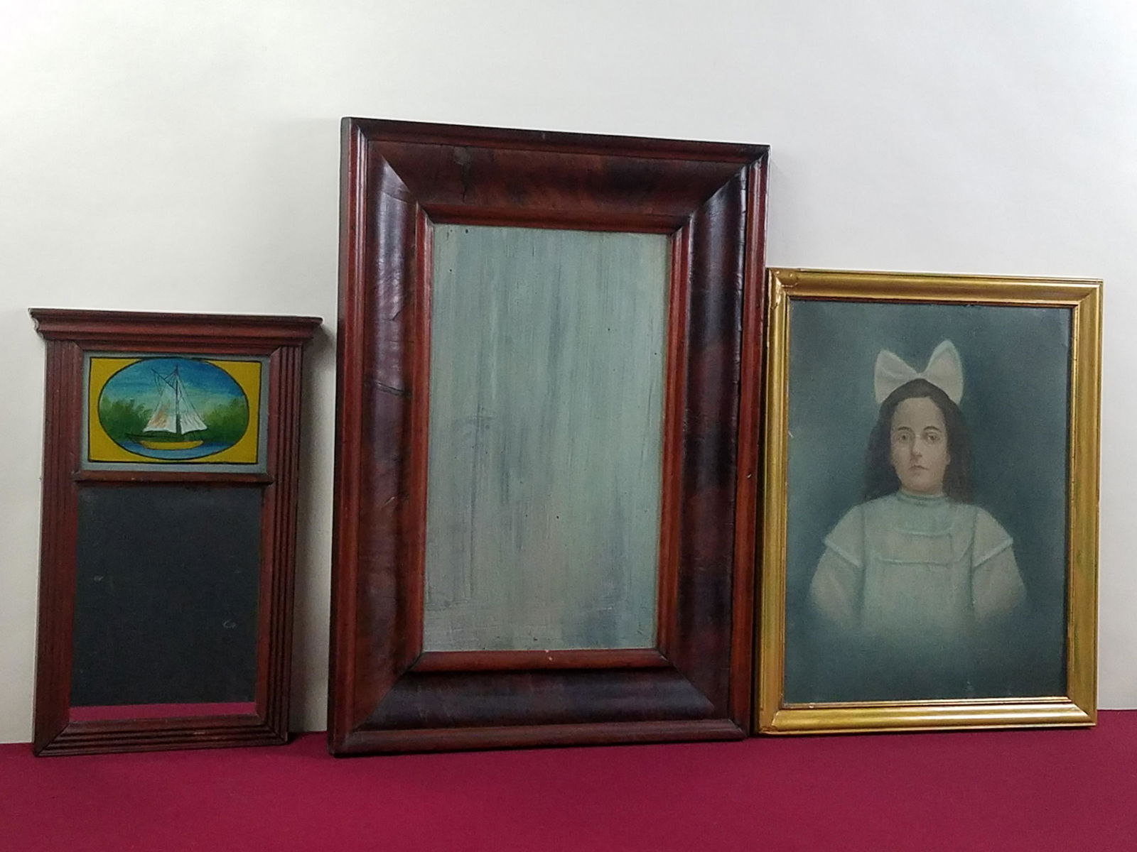 Antique Mirror, Reverse Painted Mirror and Print (1 of 8)