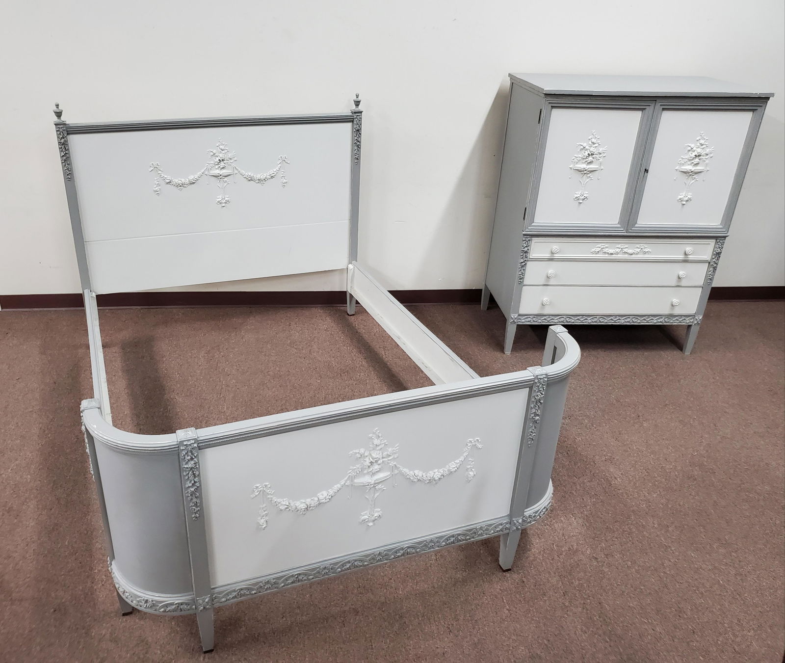 Two Pc Flower Carved Bedroom Set (1 of 9)