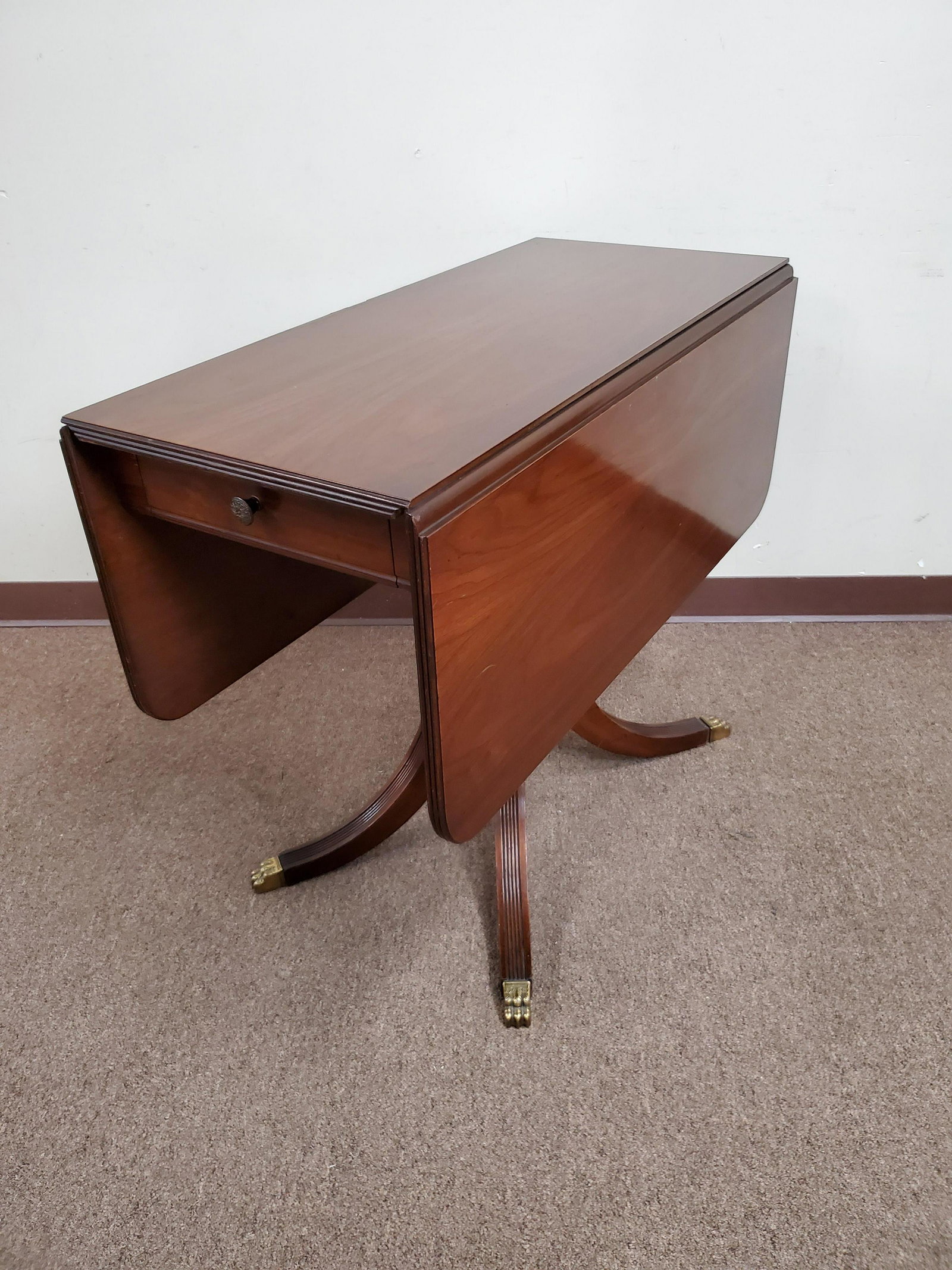 Drop Side Table: Closed 17 1/4" - Open 44 1/4" wide X 36" deep X 29 1/2" high. IMPORTANT: Before bidding, please read the terms and conditions below. When you registered for the auction you agreed to these terms and w