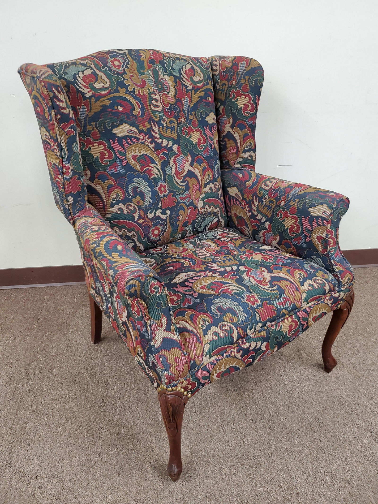 Wingback Chair: 26" wide X 24" deep X 58 1/2" high. IMPORTANT: Before bidding, please read the terms and conditions below. When you registered for the auction you agreed to these terms and will be required to comply
