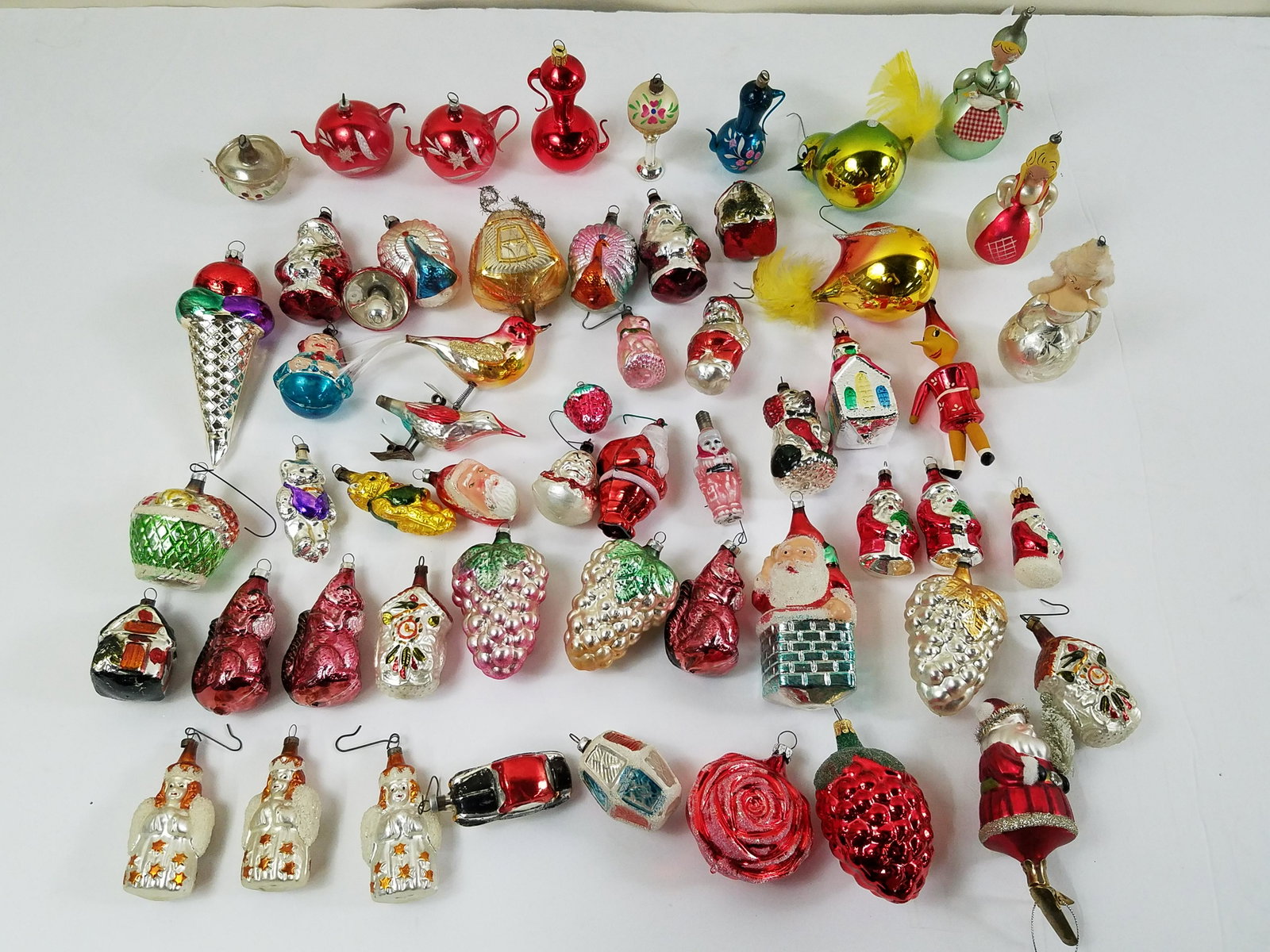 56 Vintage Christmas Ornaments incl Inge Glass: 1-1/2" to 6" long. IMPORTANT: Before bidding, please read the terms and conditions below. When you registered for the auction you agreed to these terms and will be required to comply with them.