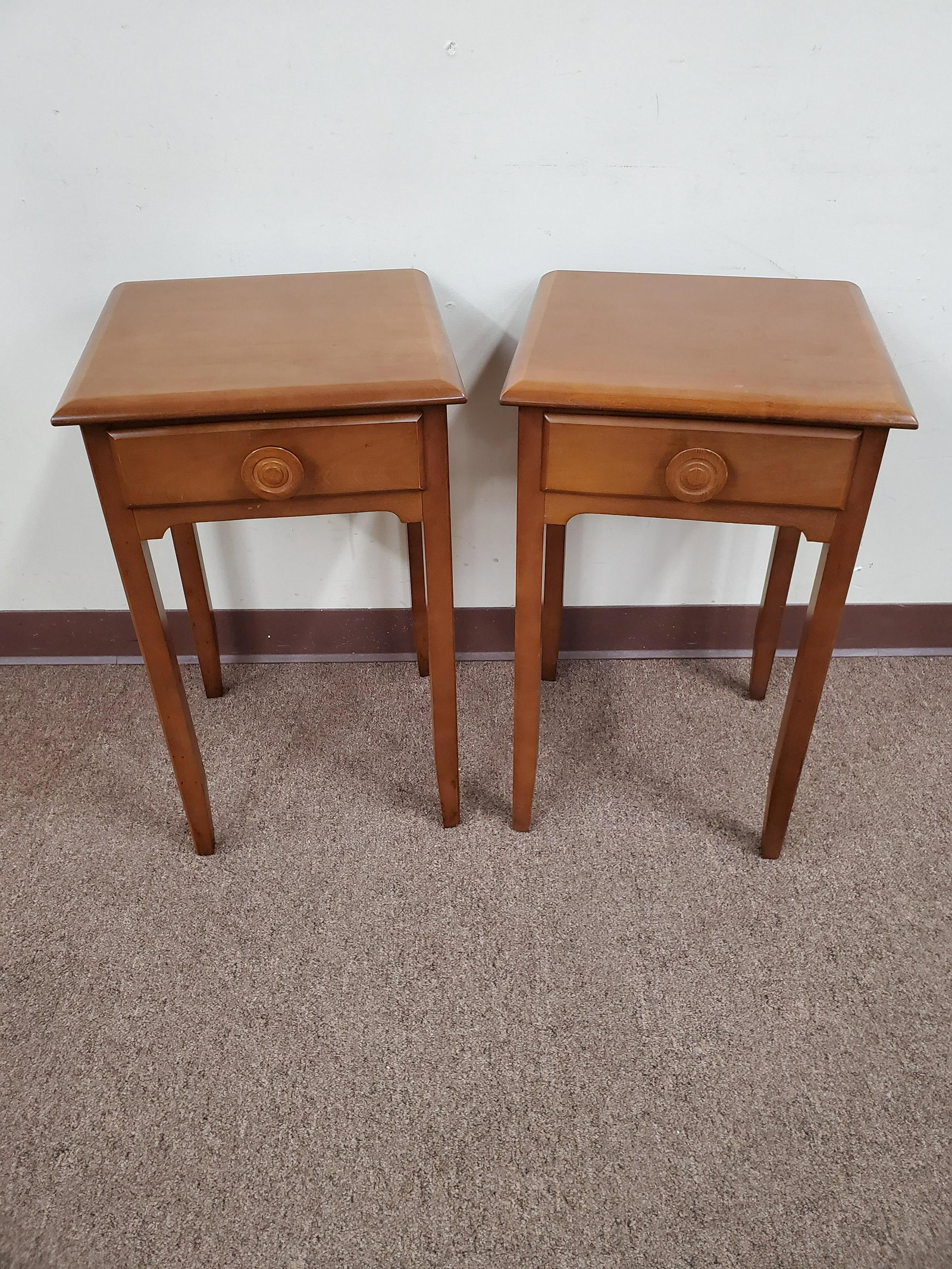 Pair of Night Stands: 15" wide X 14" deep X 25 1/4" high. IMPORTANT: Before bidding, please read the terms and conditions below. When you registered for the auction you agreed to these terms and will be required to comply 