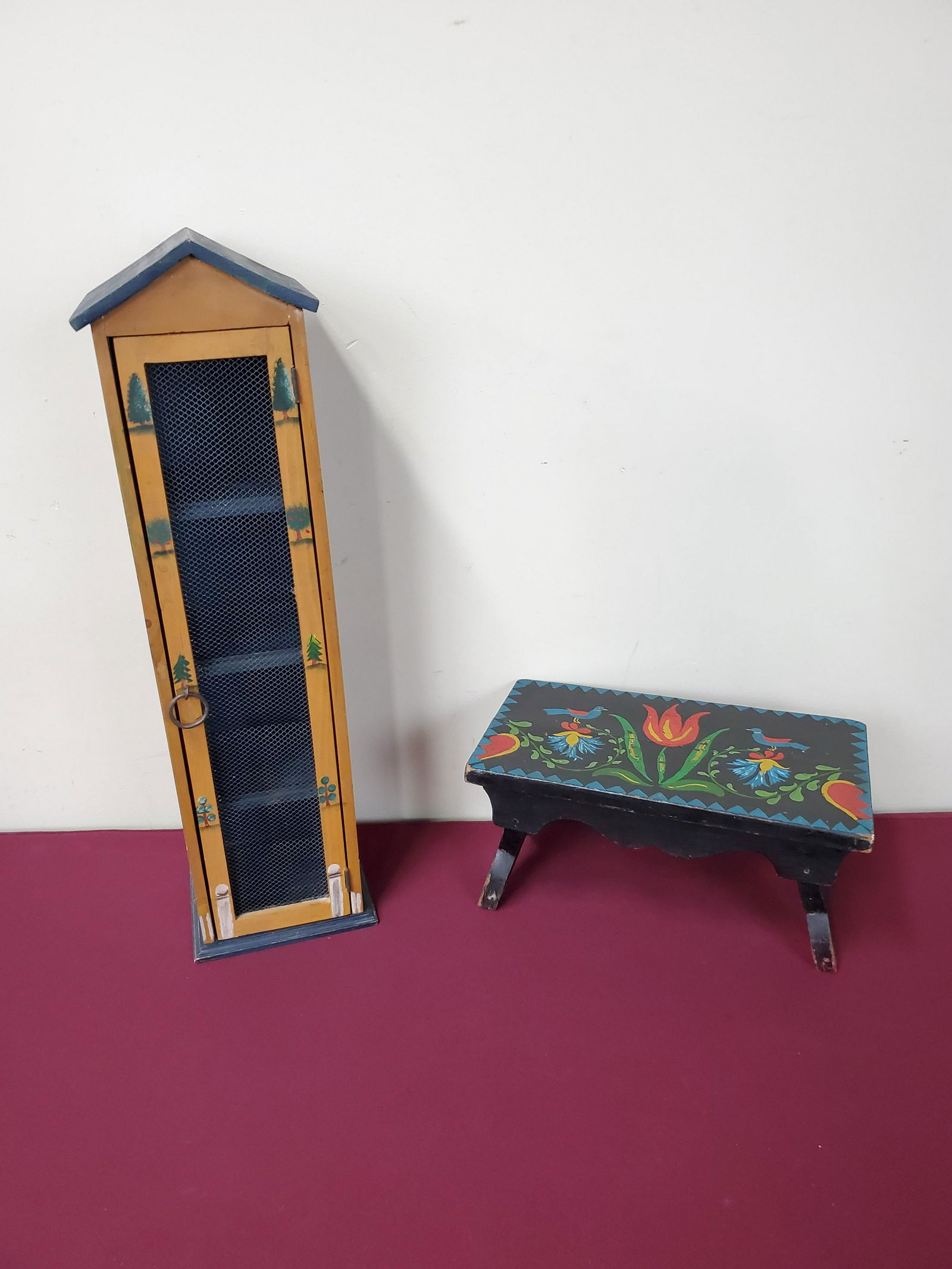 Folk Painted Bench & Cabinet (1 of 2)