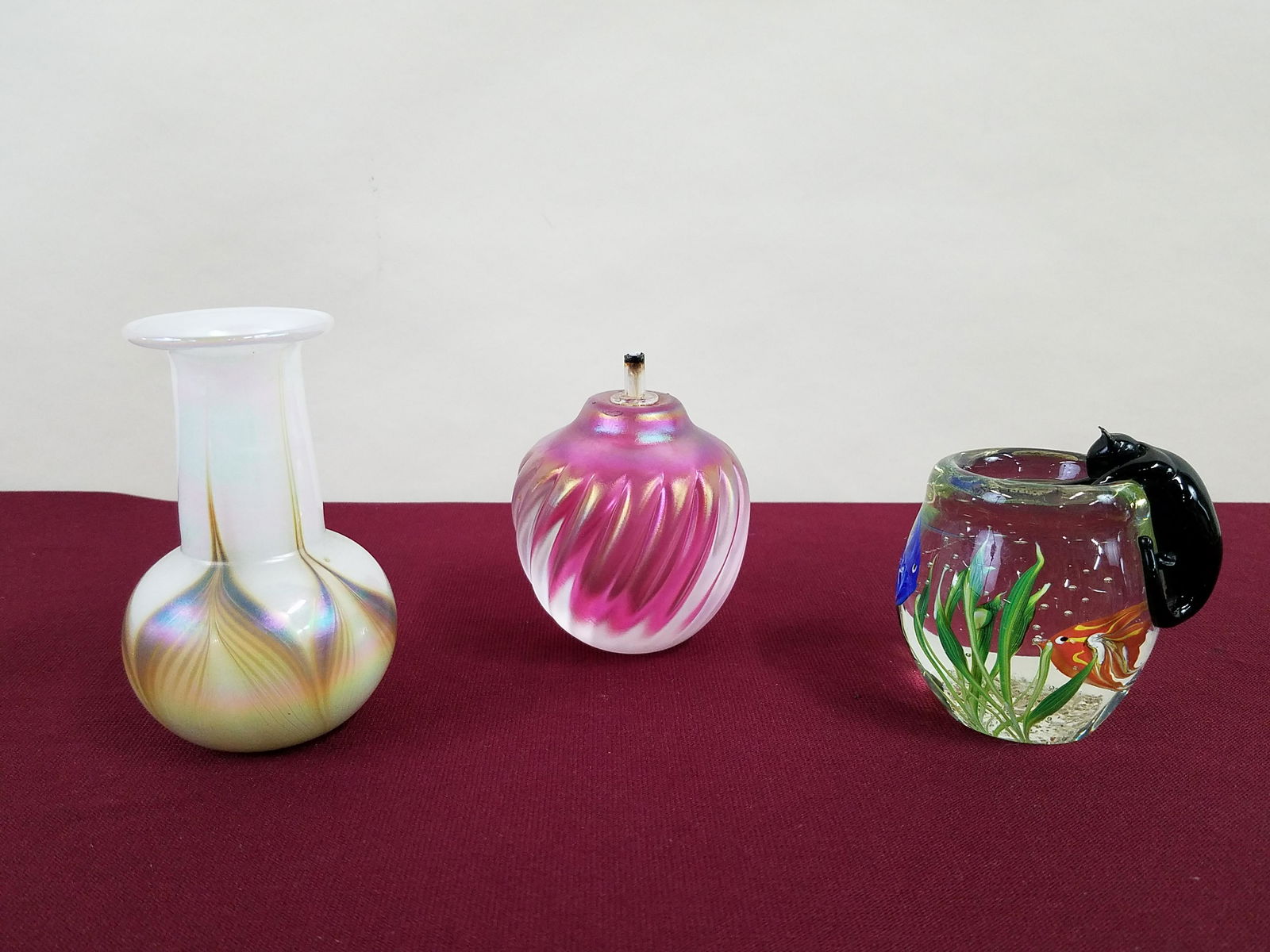 3 Pcs Art Glass incl Cat and Fish Bowl (1 of 7)