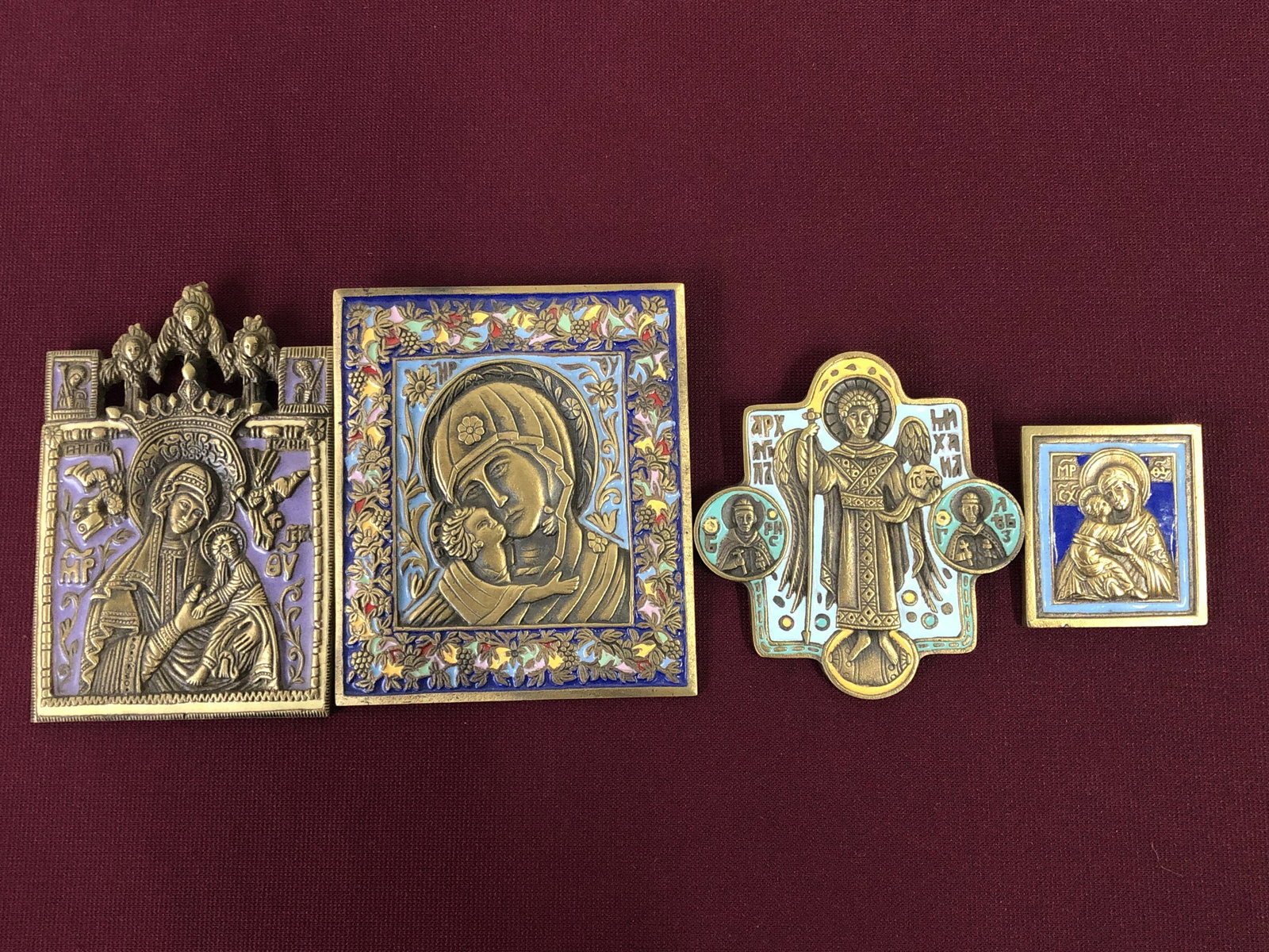 4 Brass Ikons: Includes Greenbrier Collection. Overall 2" to 4-1/4" high x 2" to 3-3/4" wide. IMPORTANT: Before bidding, please read the terms and conditions below. When you registered for the auction you agreed to 