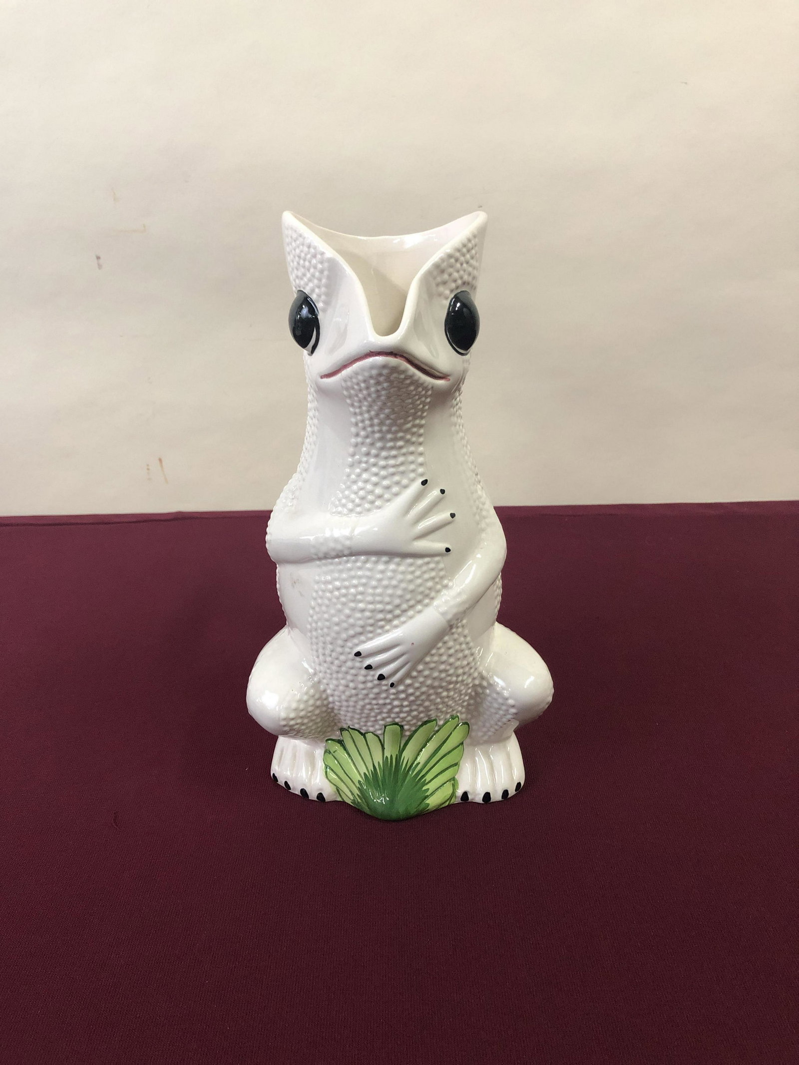 Mottahedeh Reptile Pitcher: 5" wide x 5" deep x 12" high. IMPORTANT: Before bidding, please read the terms and conditions below. When you registered for the auction you agreed to these terms and will be required to comply with t