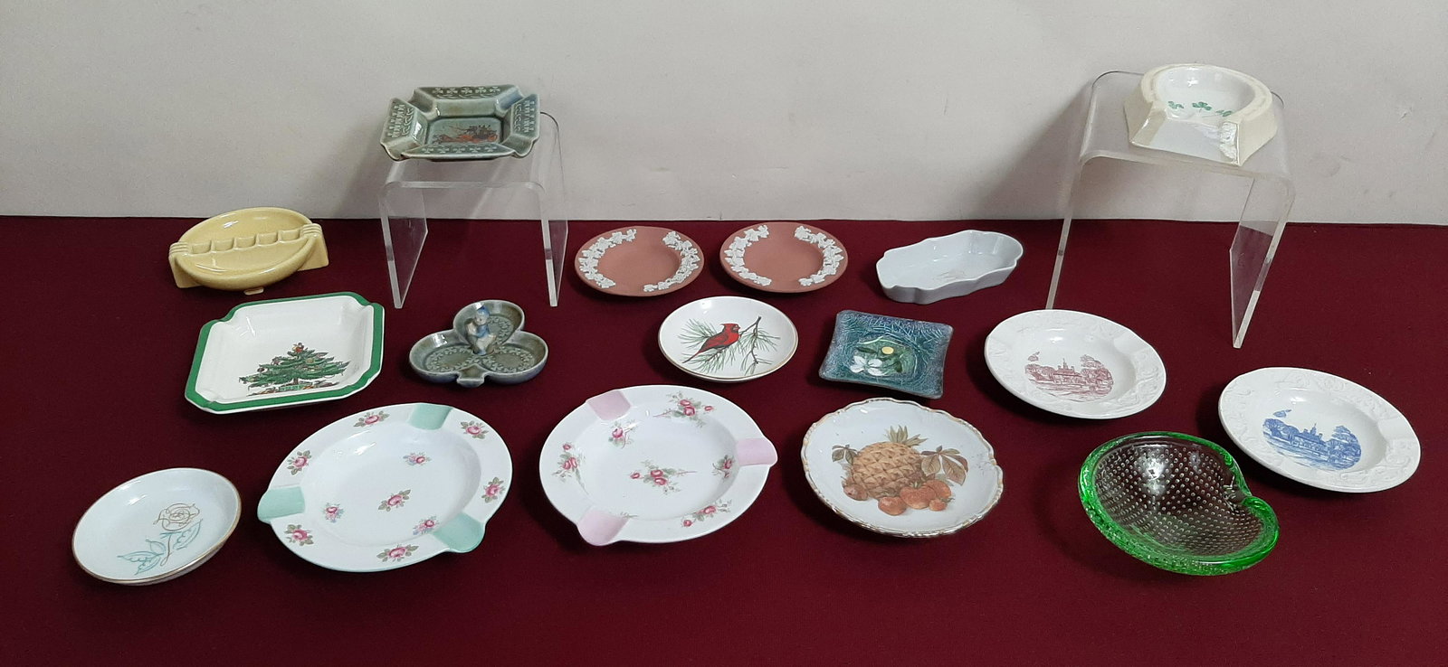 17 Ash Trays incl. Belleek: Also includes Shelley, Wedgwood, Crown Staffordshire, and Spode. 3" to 5 1/2" wide. IMPORTANT: Before bidding, please read the terms and conditions below. When you registered for the auction you agree