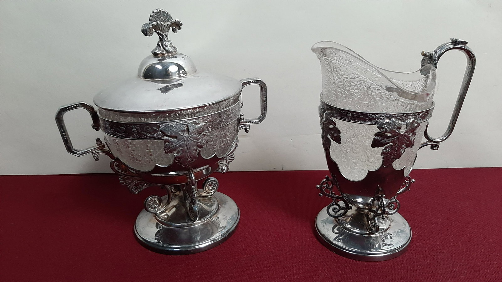 Victorian Silverplate Cream and Sugar: With glass inserts. Marked "Webster Mfg. Co." 3" to 7 1/2" wide X 4 3/4" to 5" deep X 6 1/2" to 8" high. IMPORTANT: Before bidding, please read the terms and conditions below. When you registered for 