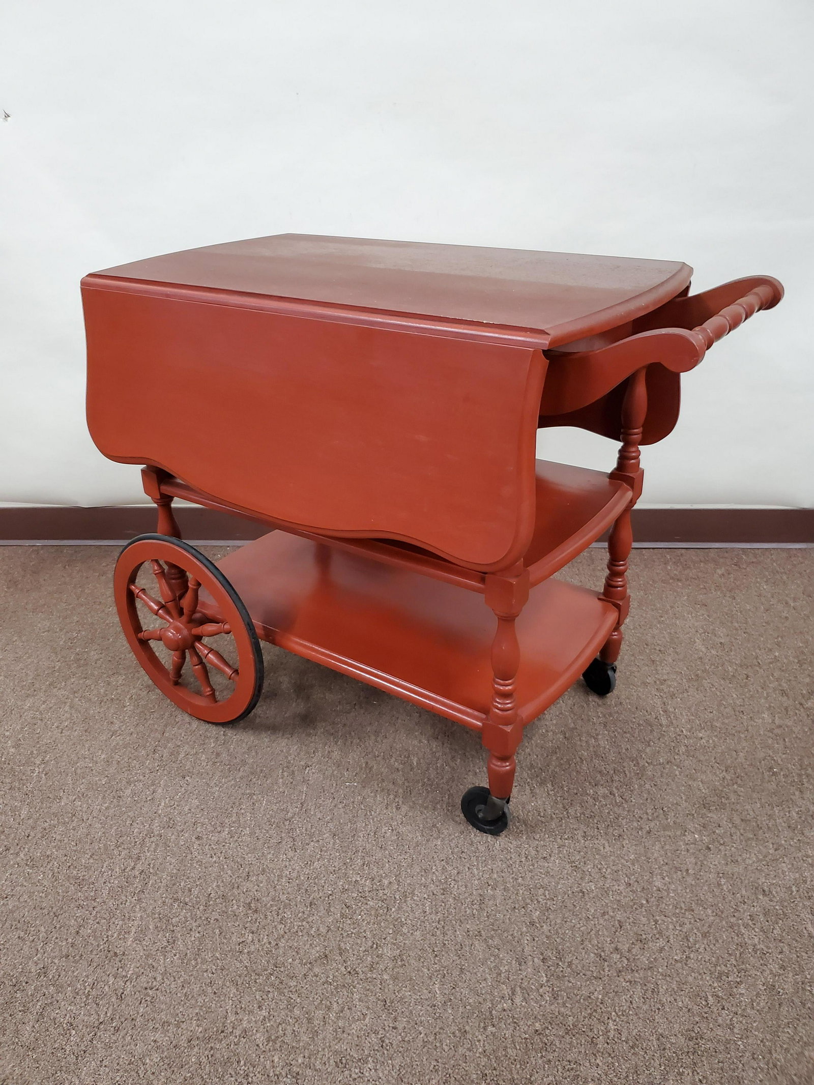 Tea Cart: Closed 19"/ open 39 1/2" wide X 36" deep X 29 1/2" high. IMPORTANT: Before bidding, please read the terms and conditions below. When you registered for the auction you agreed to these terms and will b