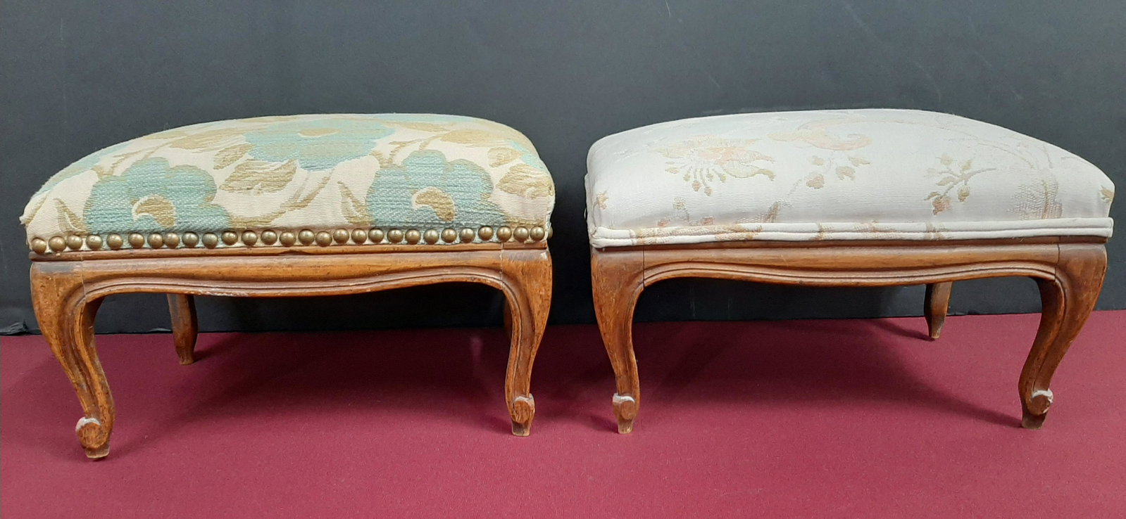 2 Footstools: Each 13" wide X 9" deep X 8" high. IMPORTANT: Before bidding, please read the terms and conditions below. When you registered for the auction you agreed to these terms and will be required to comply w