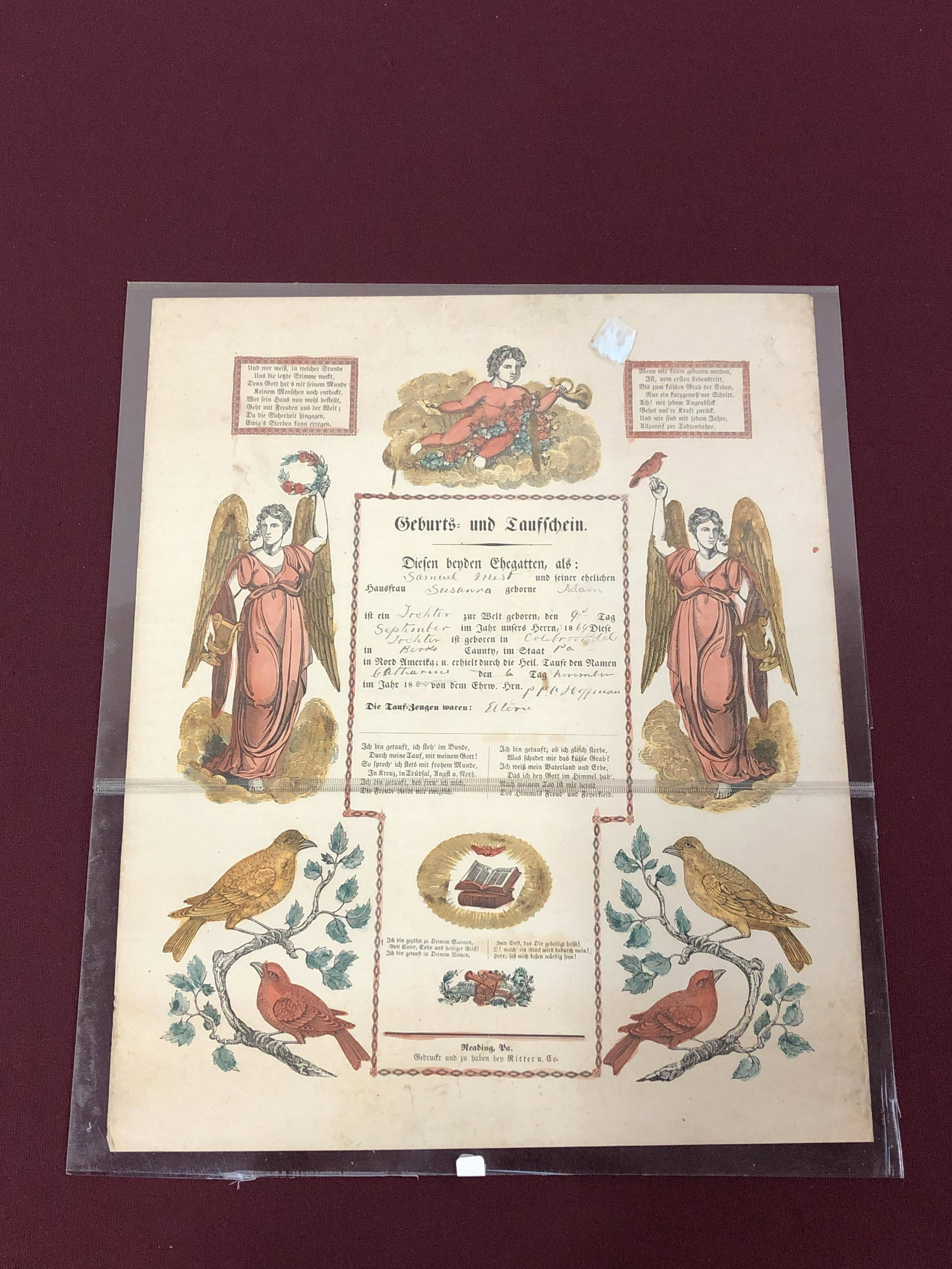 1864 Printed Fraktur: From Berks County PA IMPORTANT: Before bidding, please read the terms and conditions below. When you registered for the auction you agreed to these terms and will be required to comply with them.