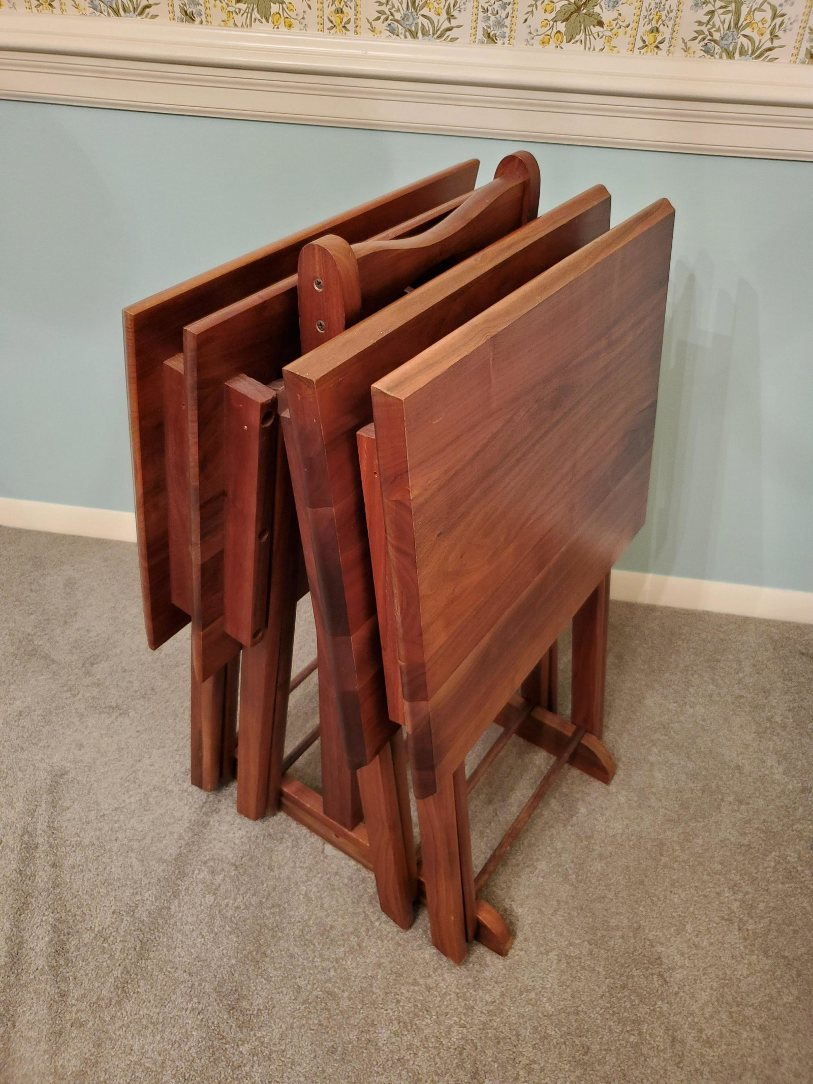 Tray Table Set: 19" wide X 15" deep X 30 1/2" high. IMPORTANT: Before bidding, please read the terms and conditions below. When you registered for the auction you agreed to these terms and will be required to comply 