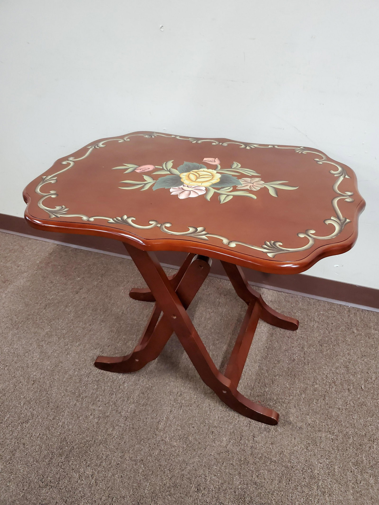 Painted Tray Table: 30" wide X 23" deep X 24" high. IMPORTANT: Before bidding, please read the terms and conditions below. When you registered for the auction you agreed to these terms and will be required to comply with