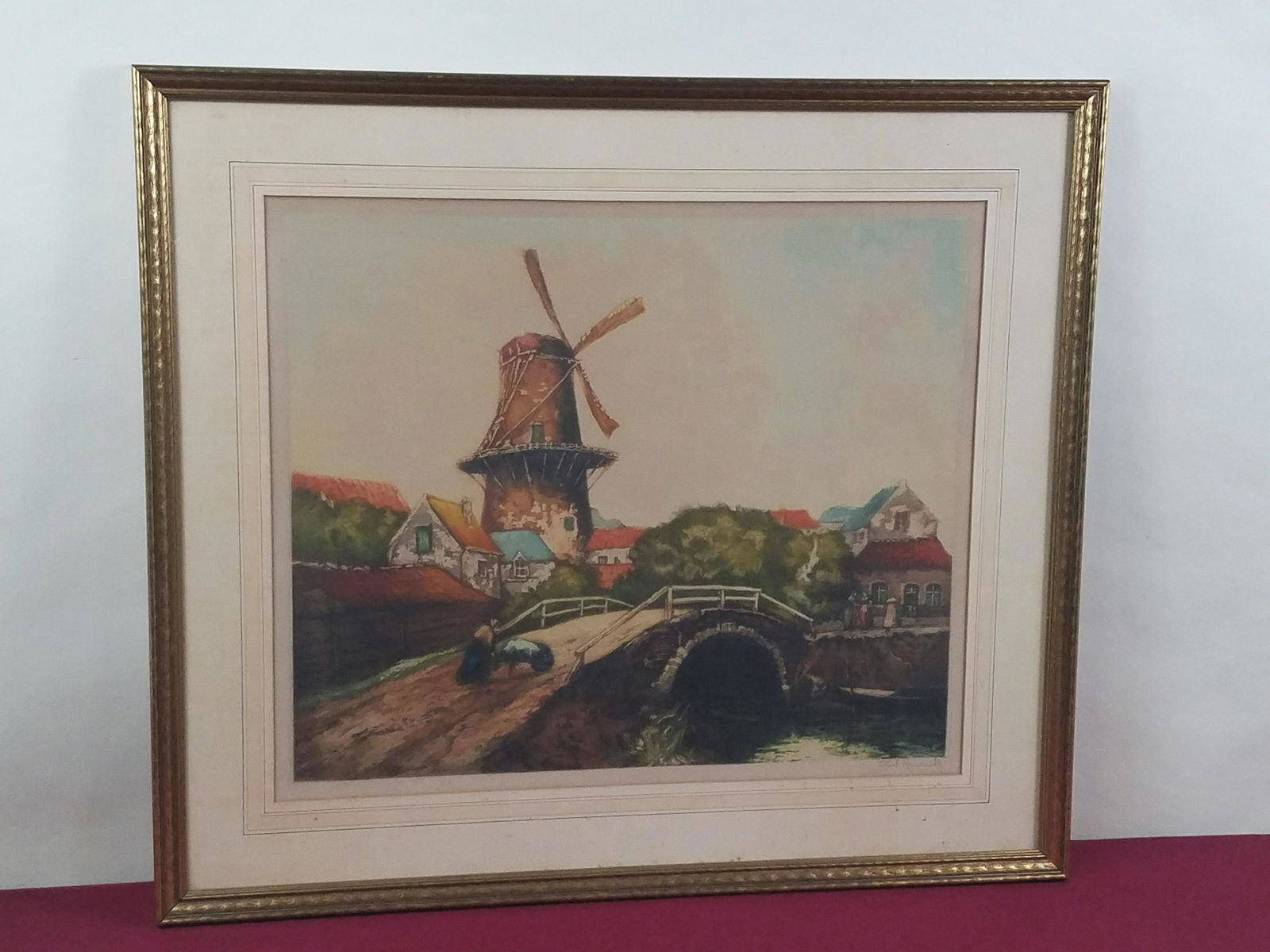 Signed French Hand Colored Etching (1 of 4)